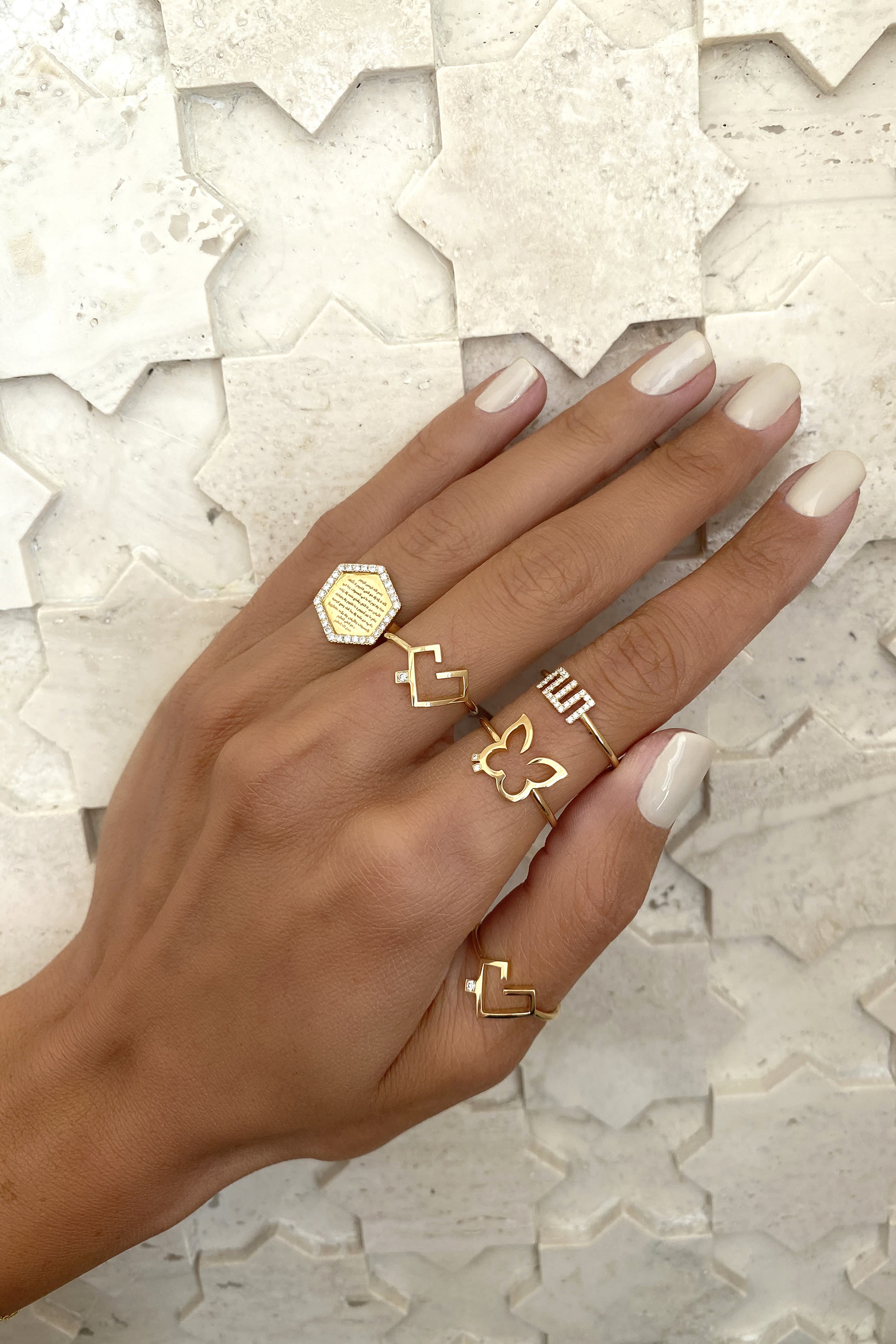 Hurriyah Diamond Butterfly Ring, 18k Yellow Gold and Diamonds