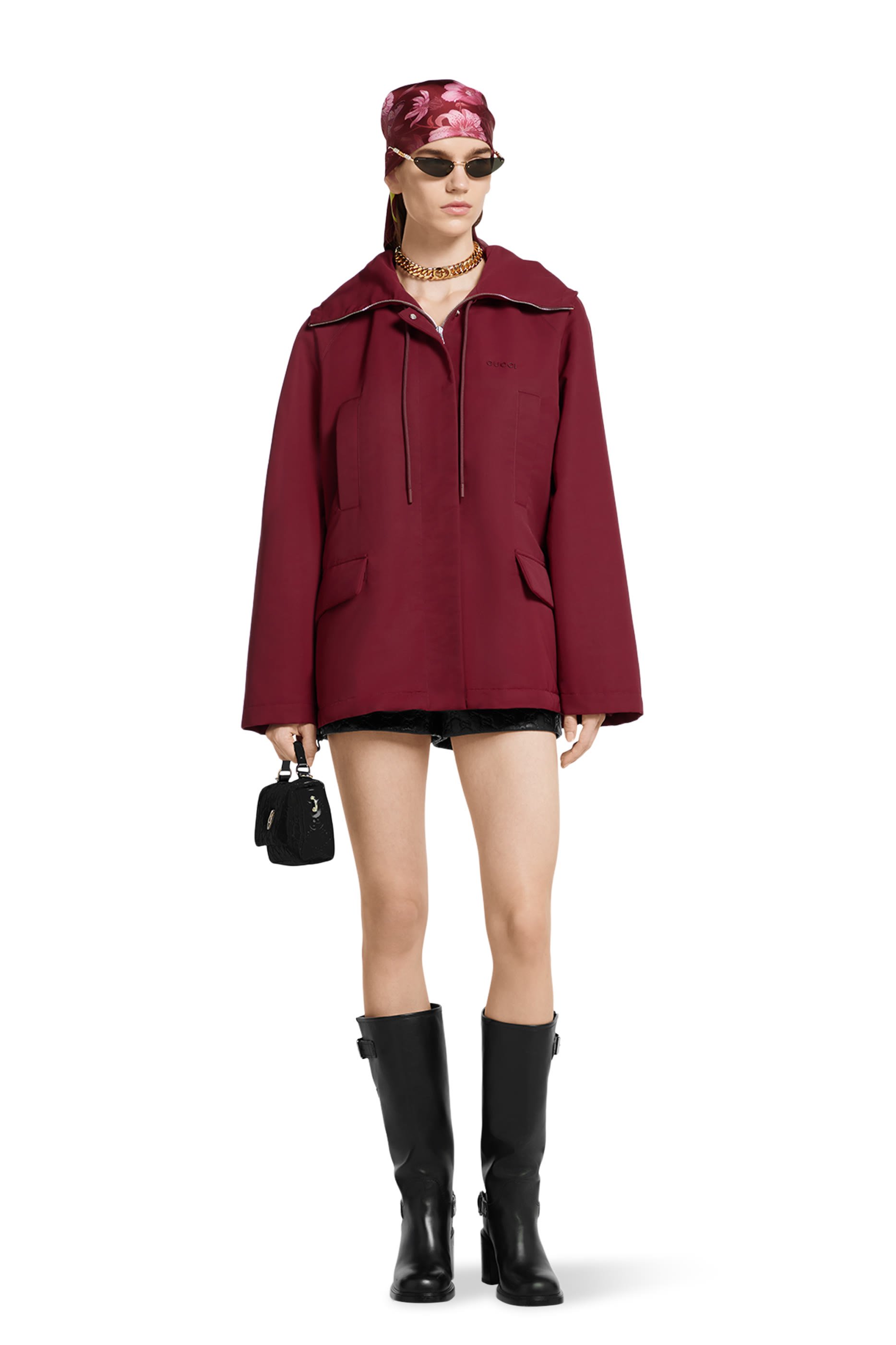 Hooded Fabric Jacket with Logo