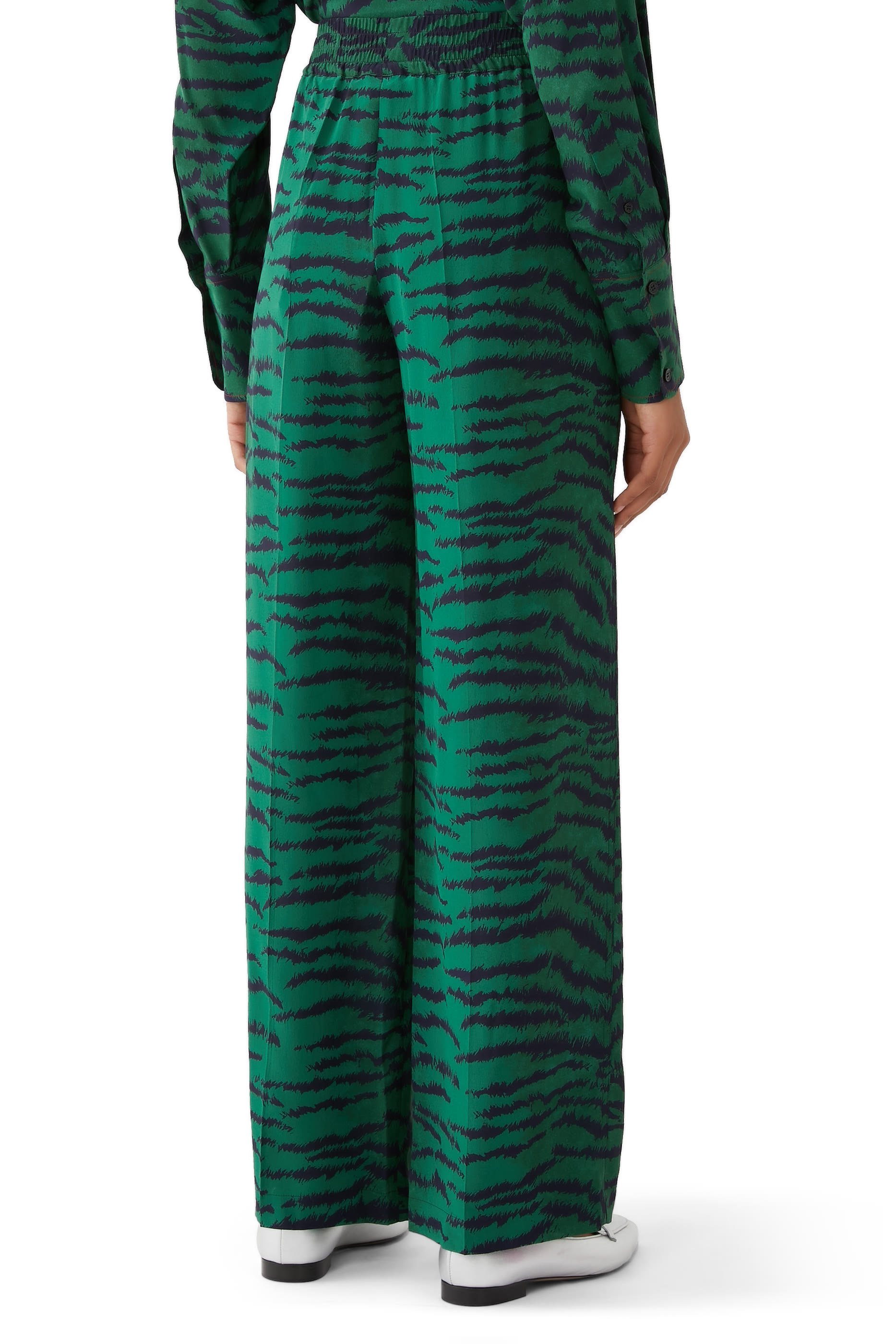 Tiger-Print Silk Pants