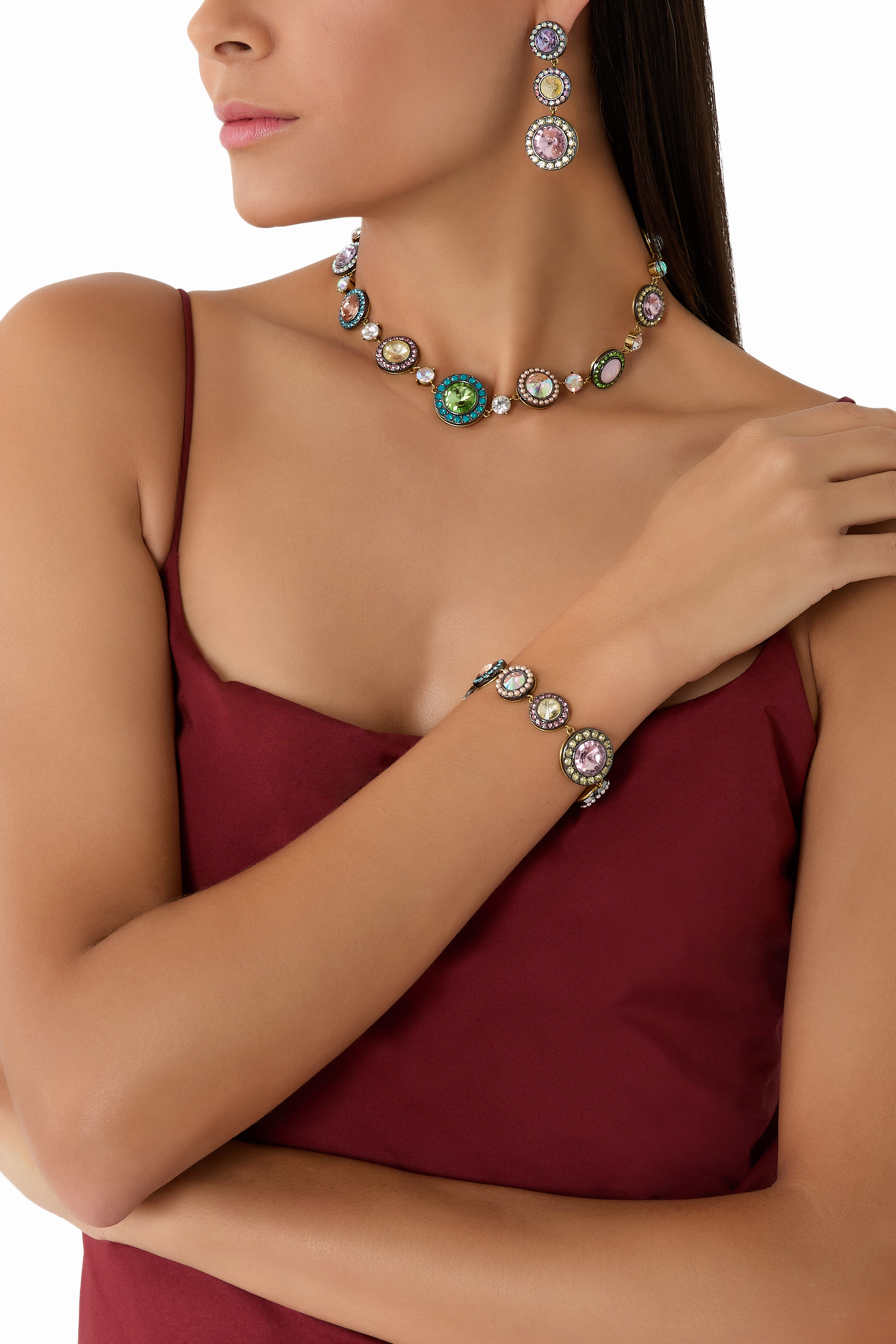 Small Octavia Necklace, Brass & Crystals