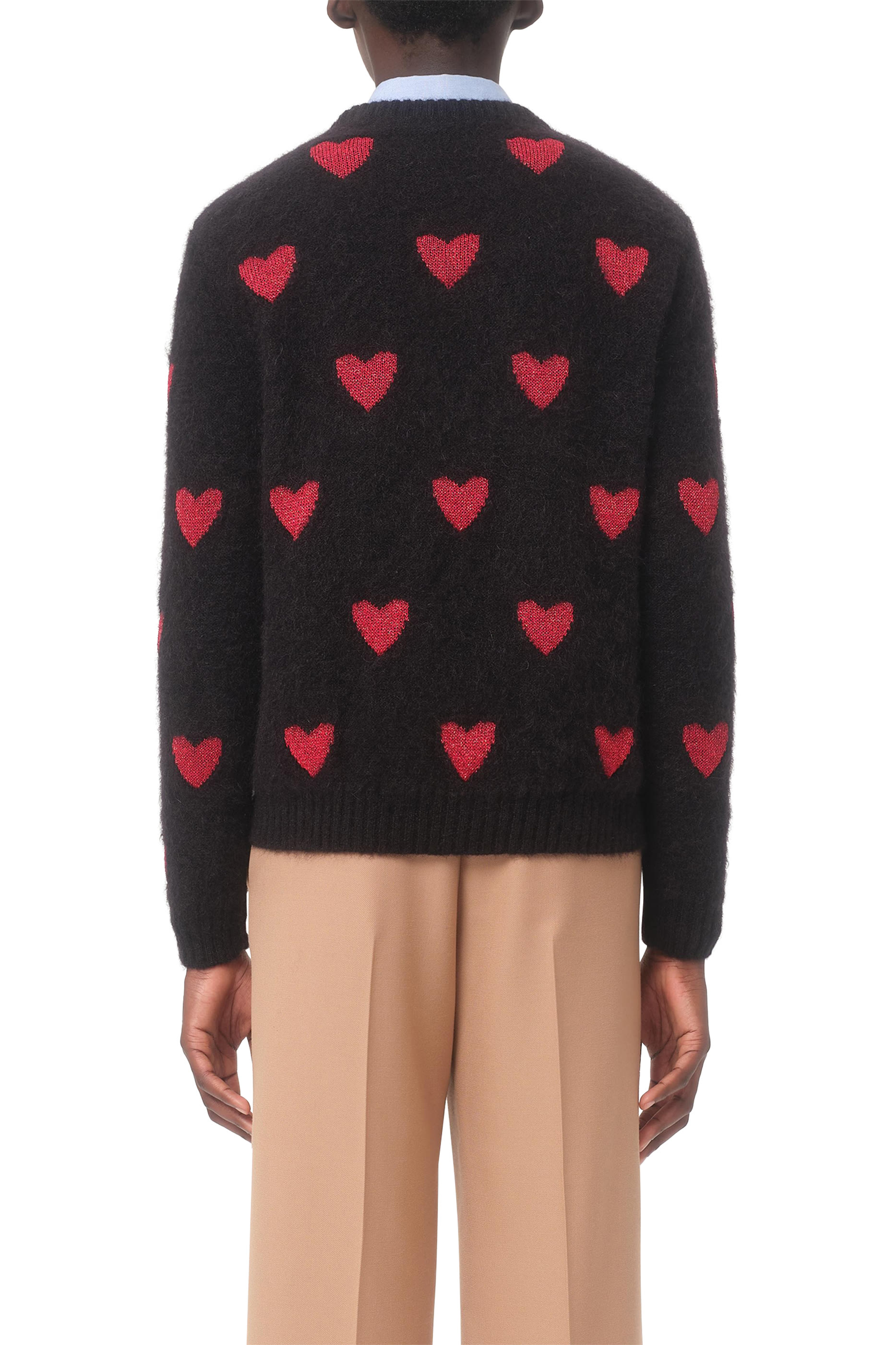  Mohair Wool & Lurex Sweater with Heart Jacquard Pattern