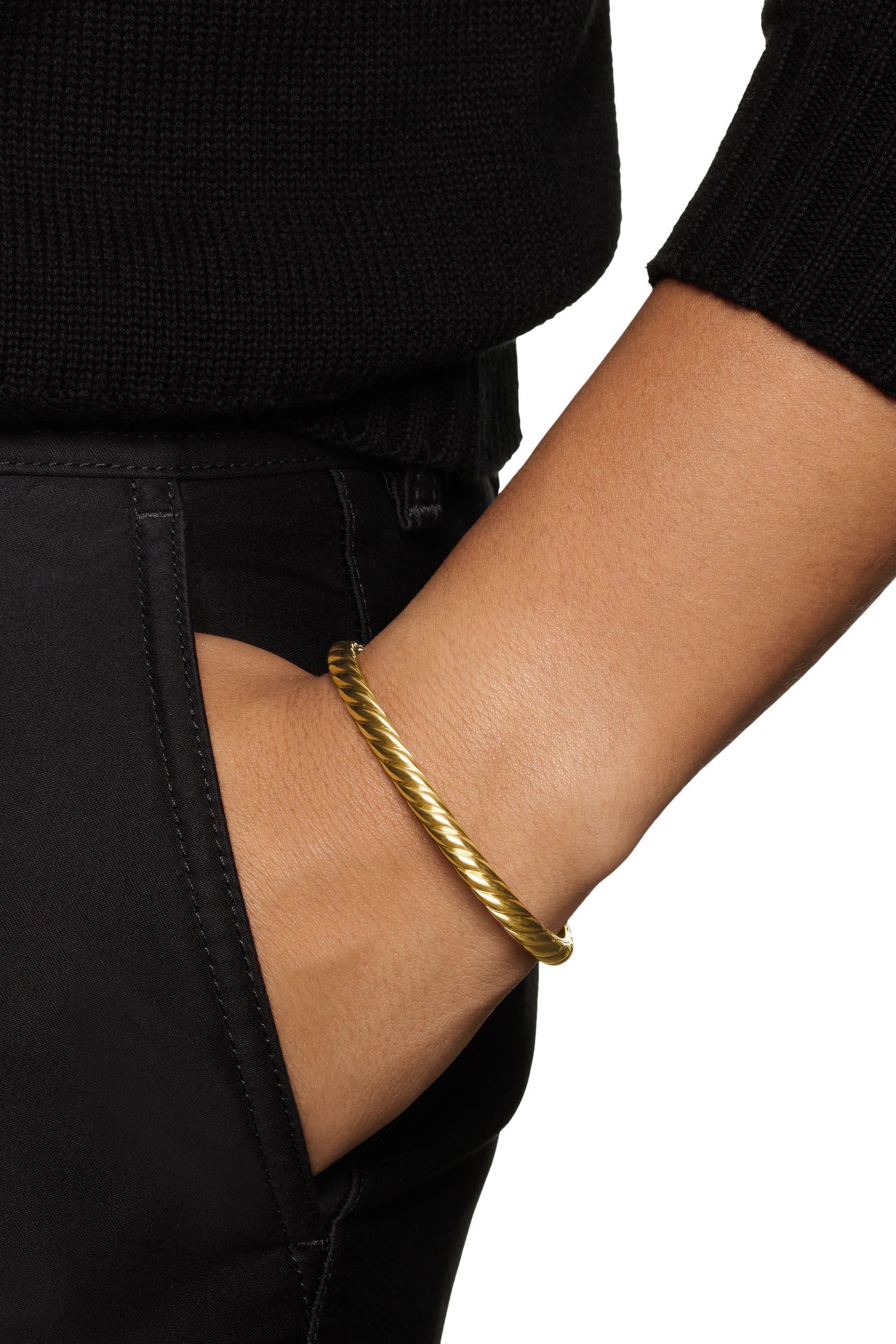 Sculpted Cable Cuff Bracelet , 18K Yellow Gold