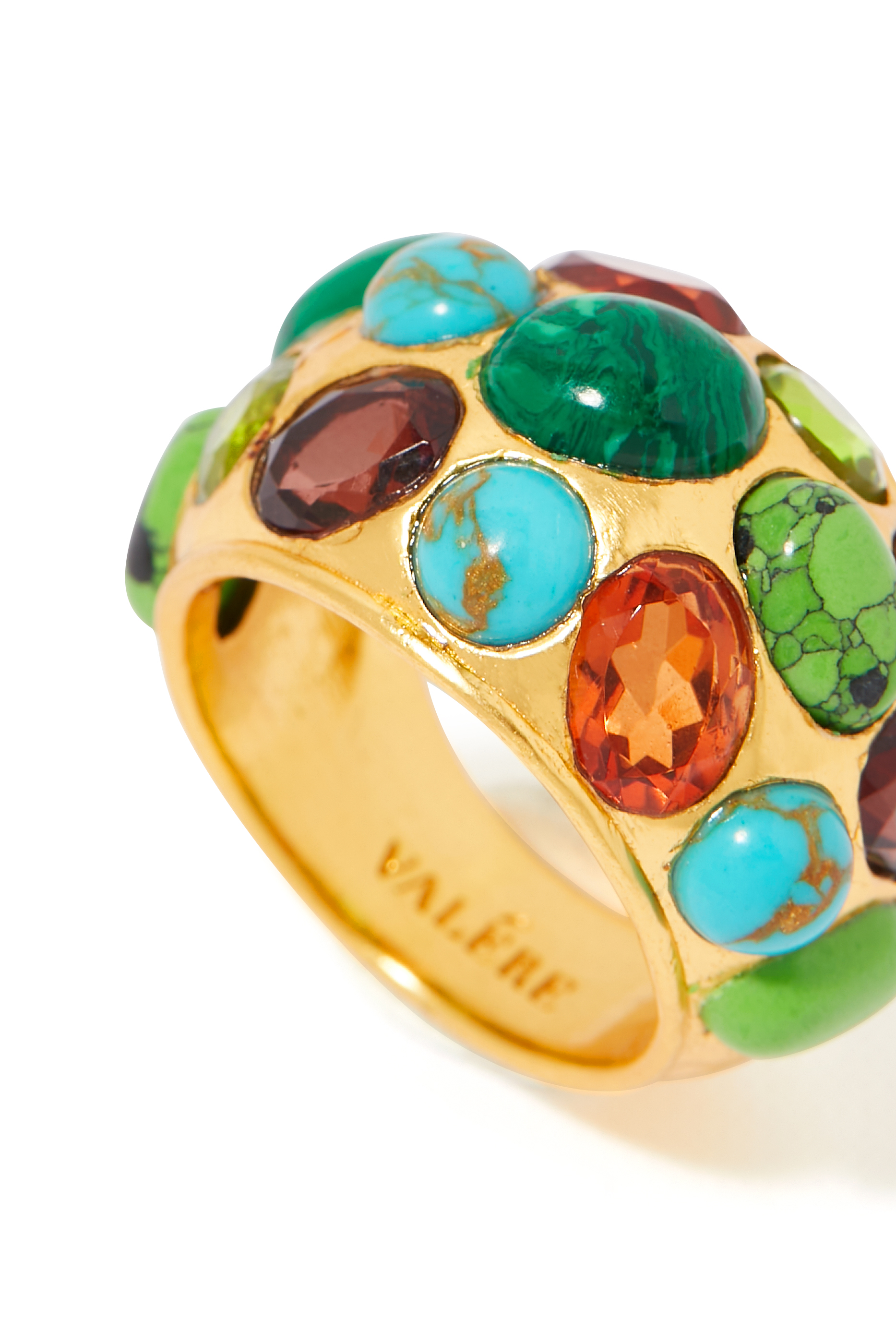 Alicia Ring, 24k Yellow Gold-Plated Brass, Turquoise & Quartz
