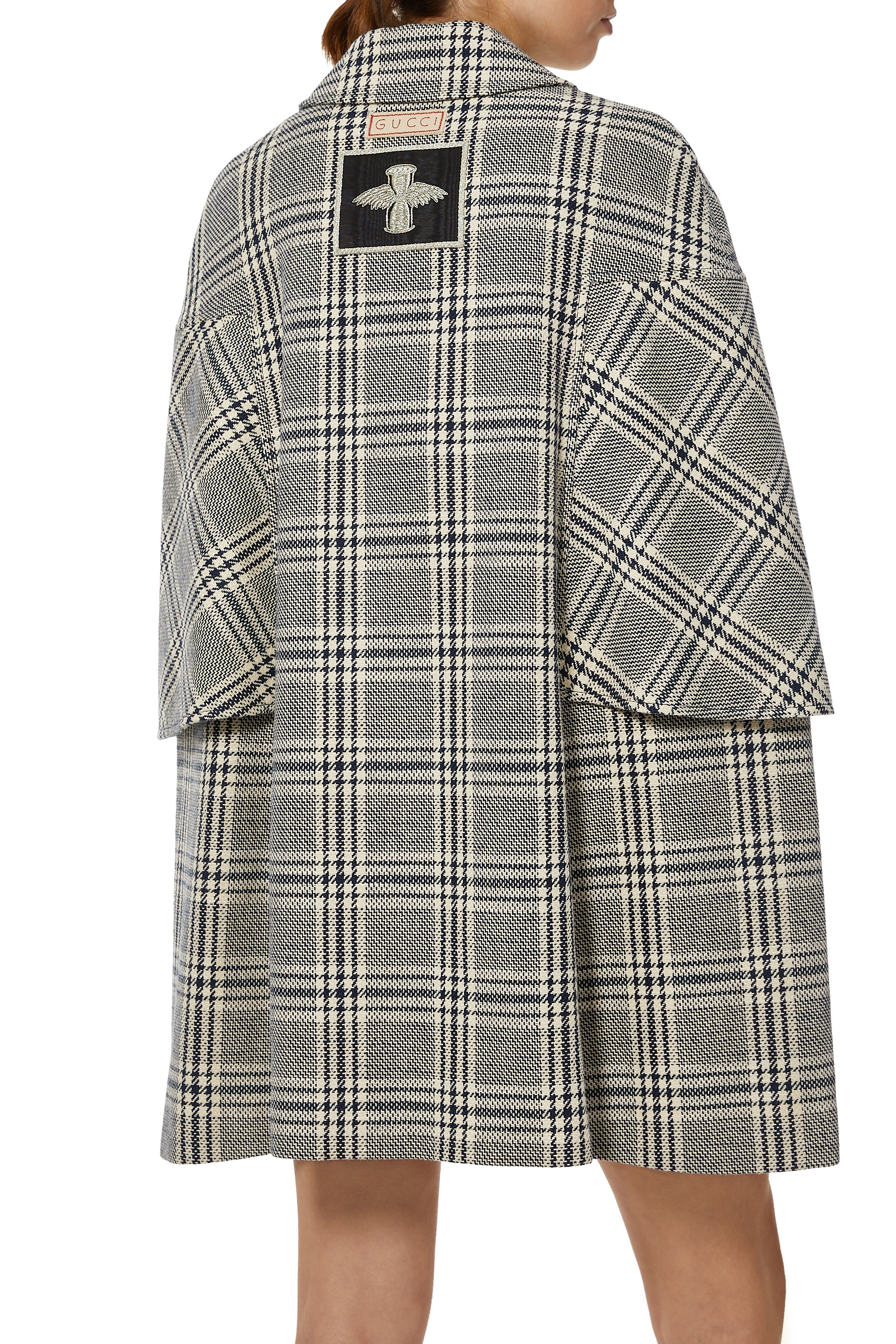 Check Wool Cape Coat