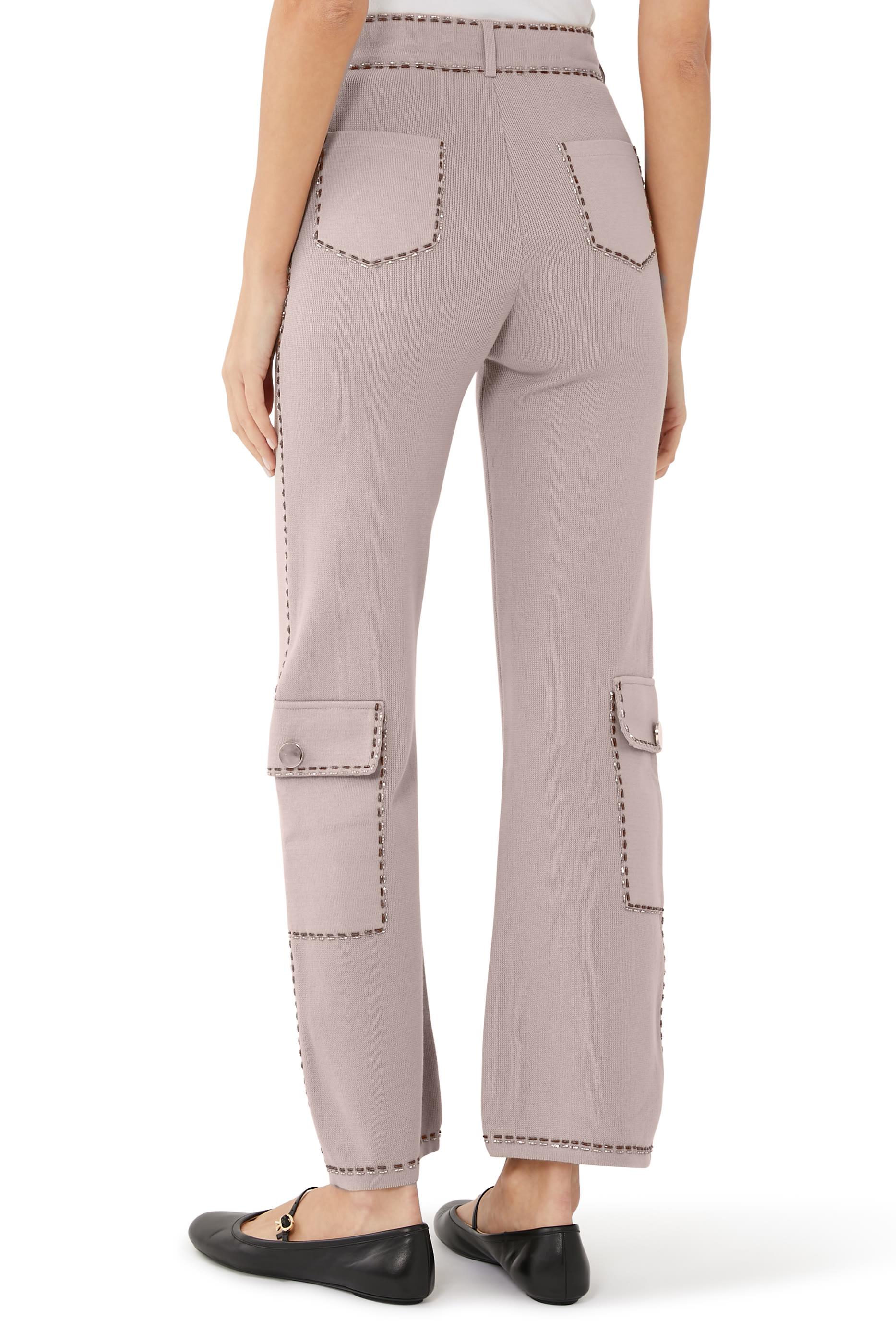 Straight Leg Flap Pocket Bead Trim Pants