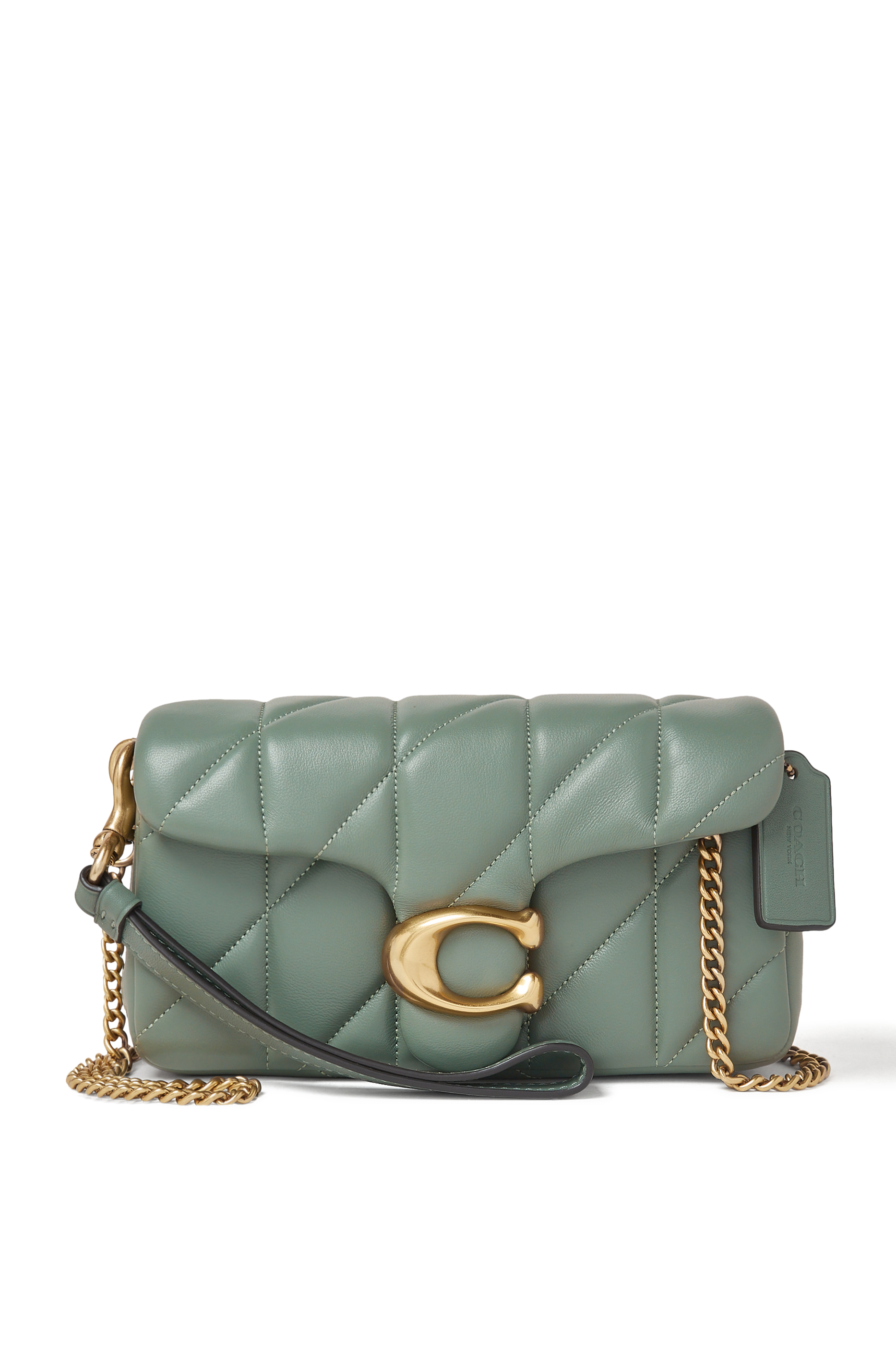 Quilted Pillow Leather Tabby Wristlet With Chain