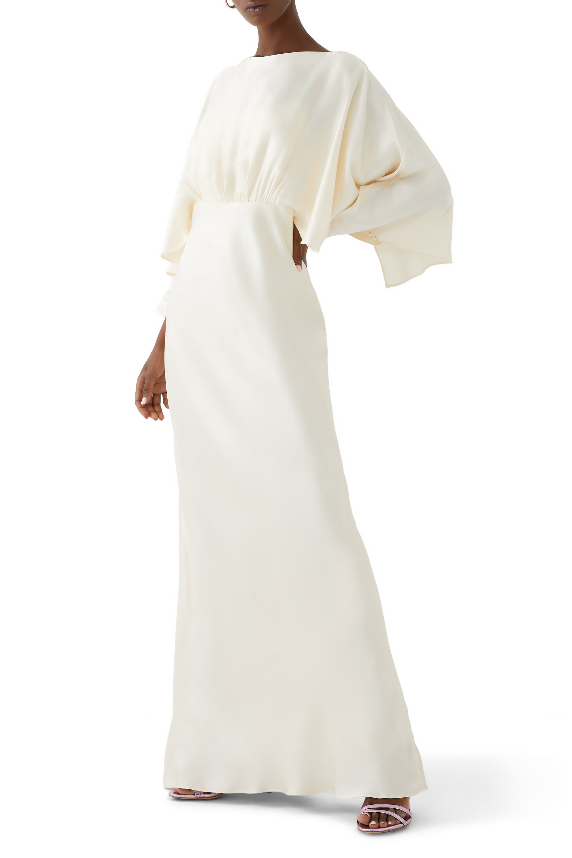 La Lune Open Back Curved Sleeve Maxi Dress