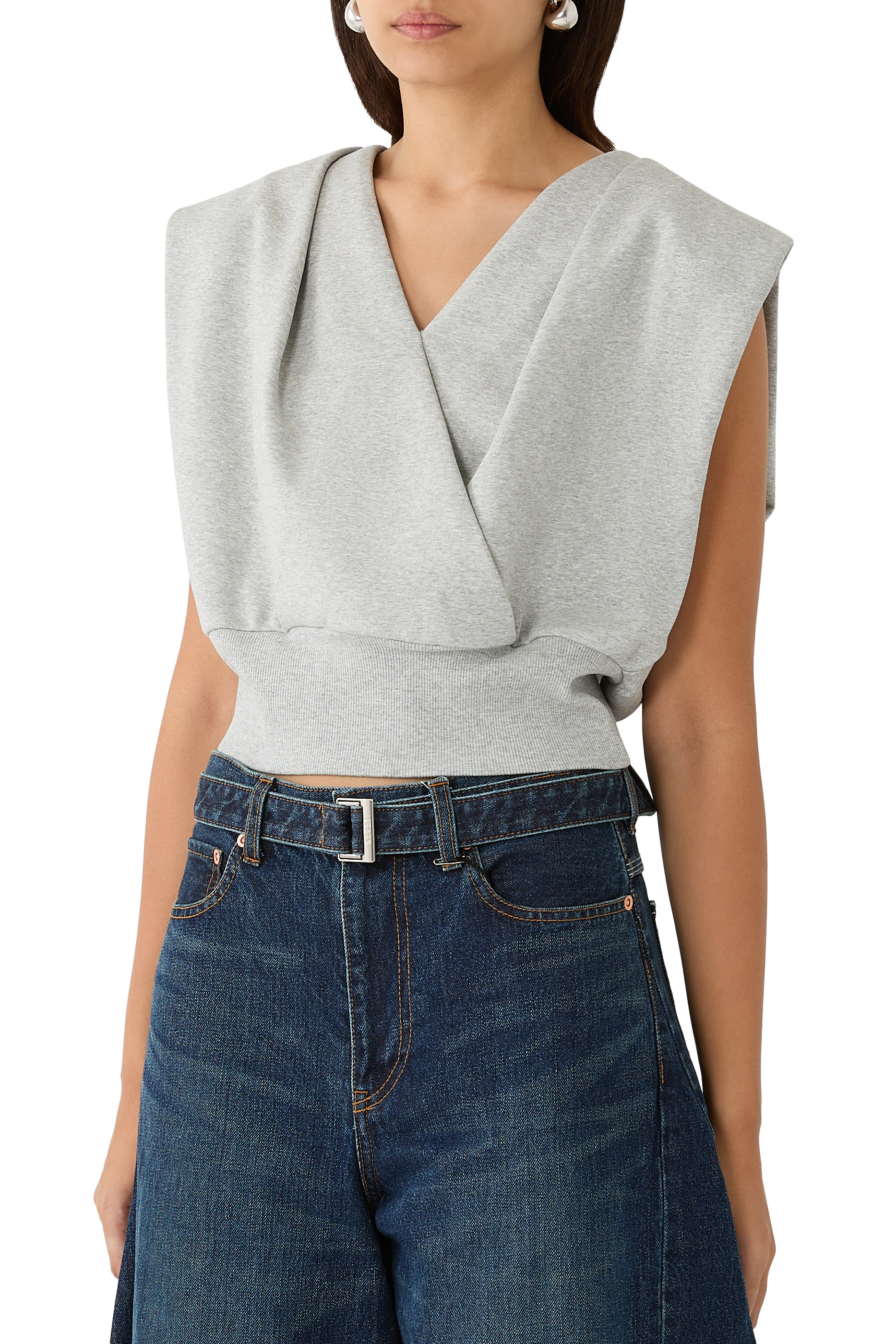 Draped Sleeveless French Terry Top