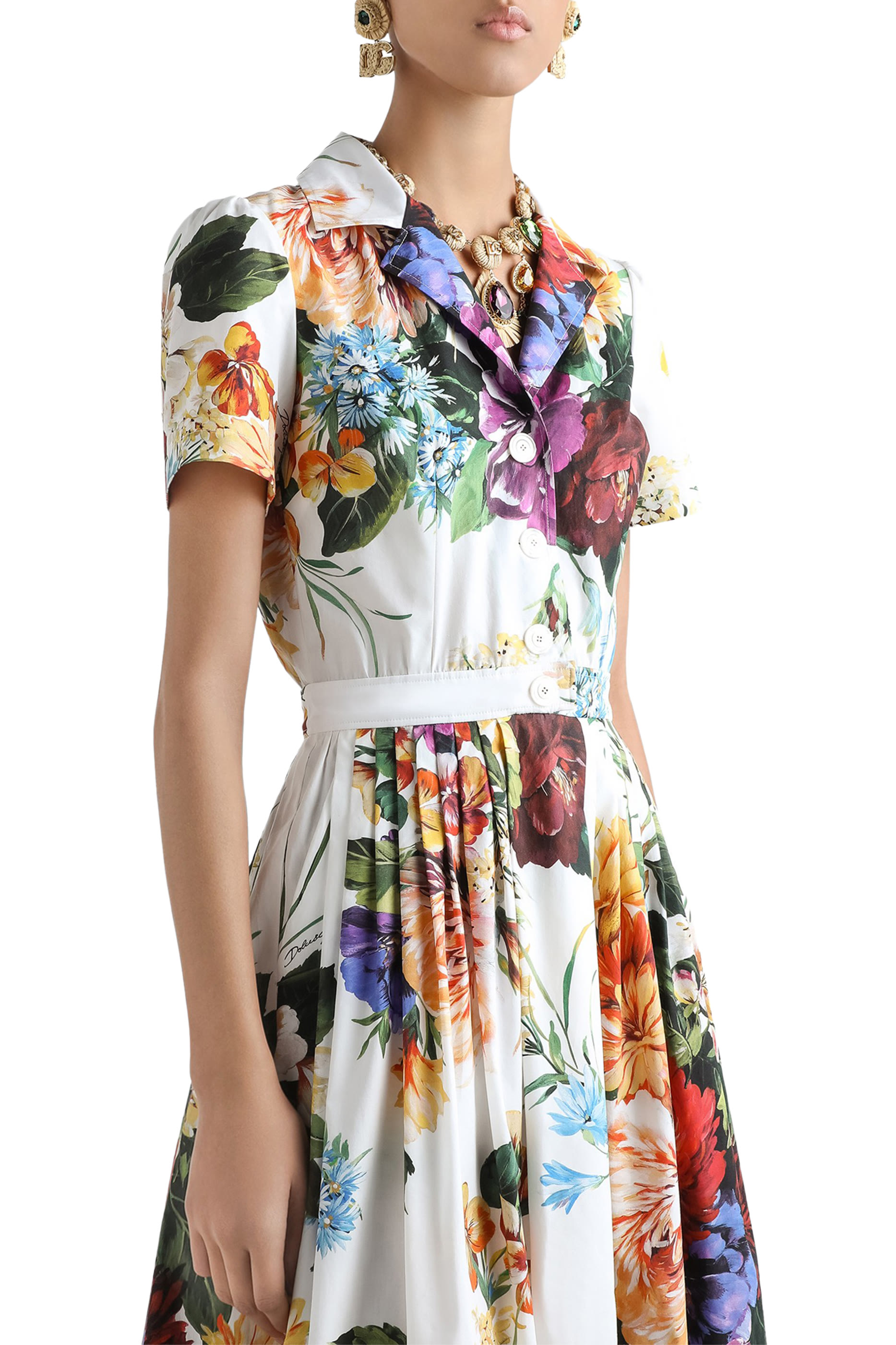 Flower Bouquet-Print Poplin Dress