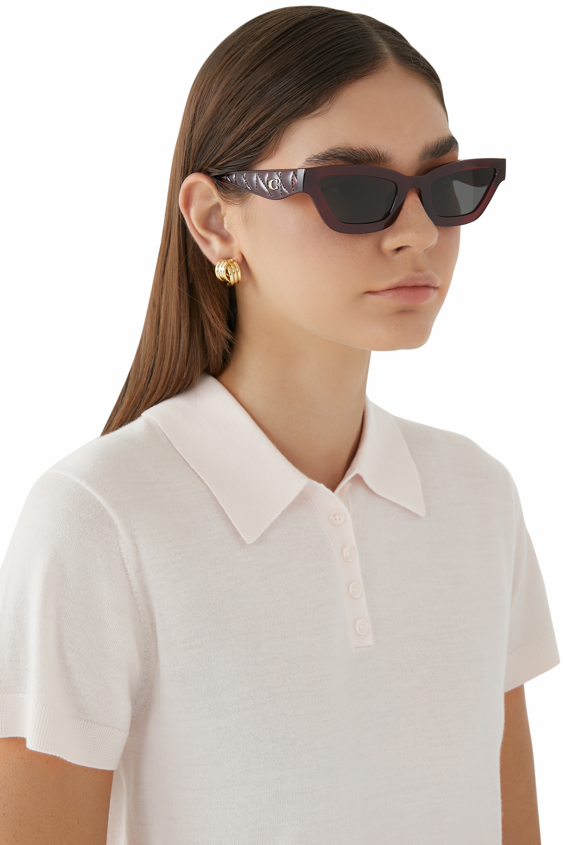Quilted Narrow Cat Eye Sunglasses