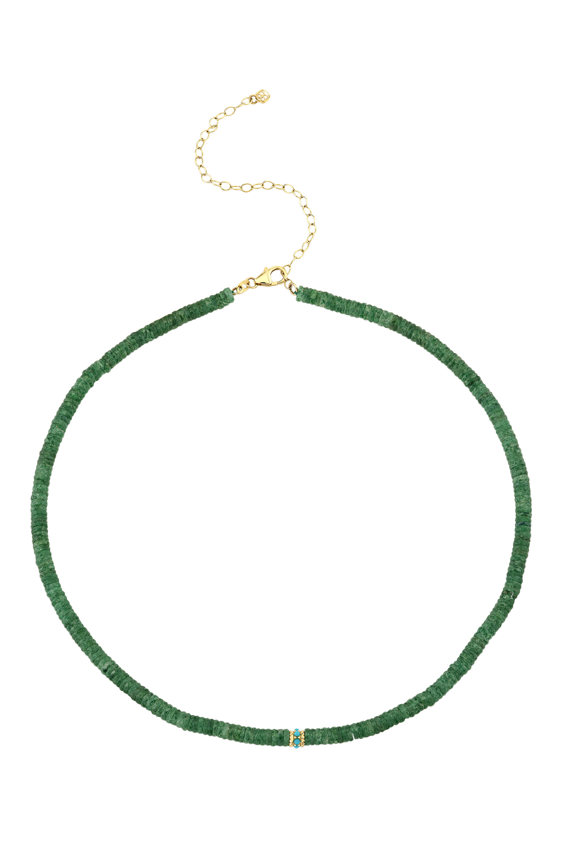 Rondelle Aventurine Choker, 14k Yellow Gold with Diamonds & Turquoise