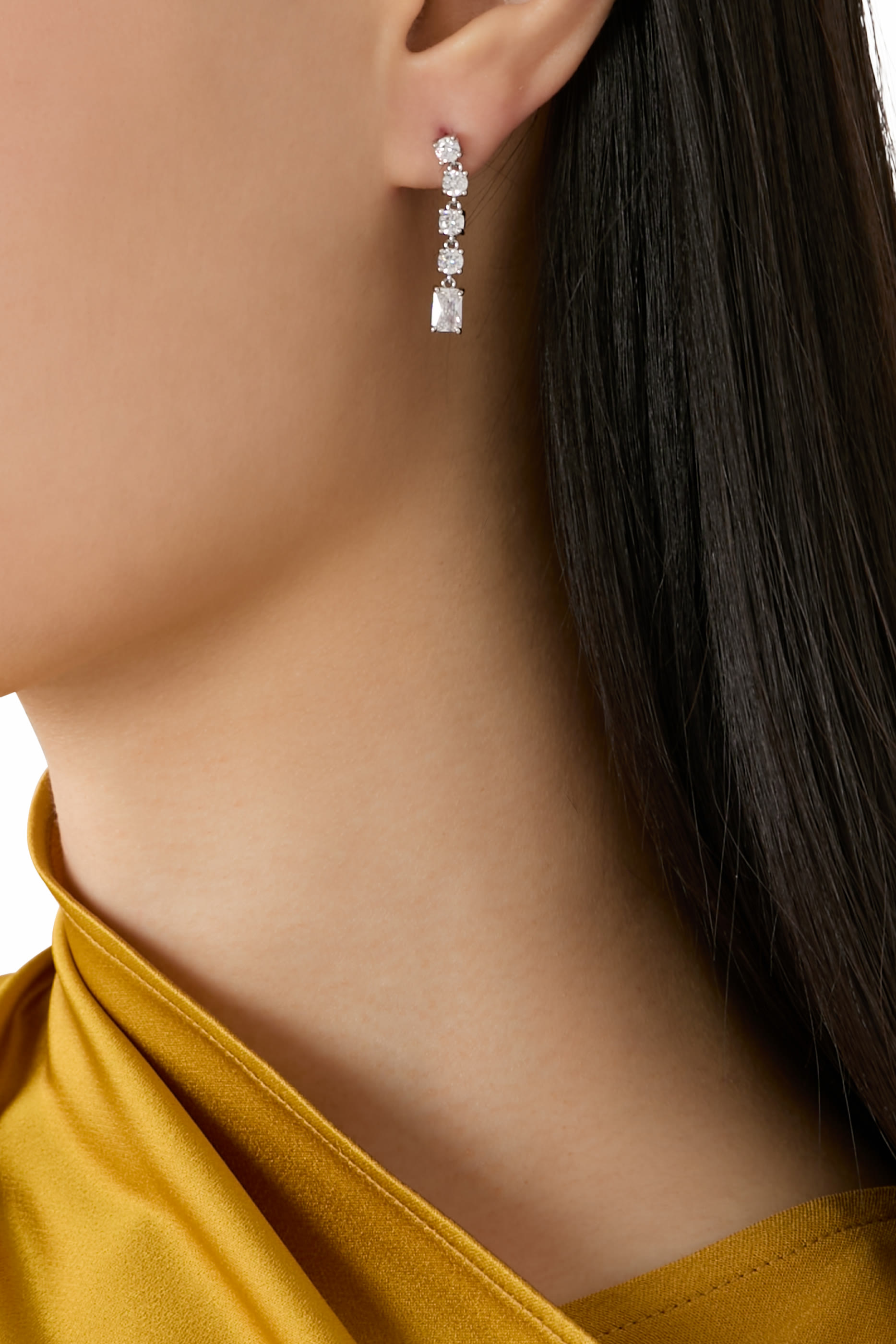  Drop Earrings, Rhodium-Plated Brass & Cubic Zirconia