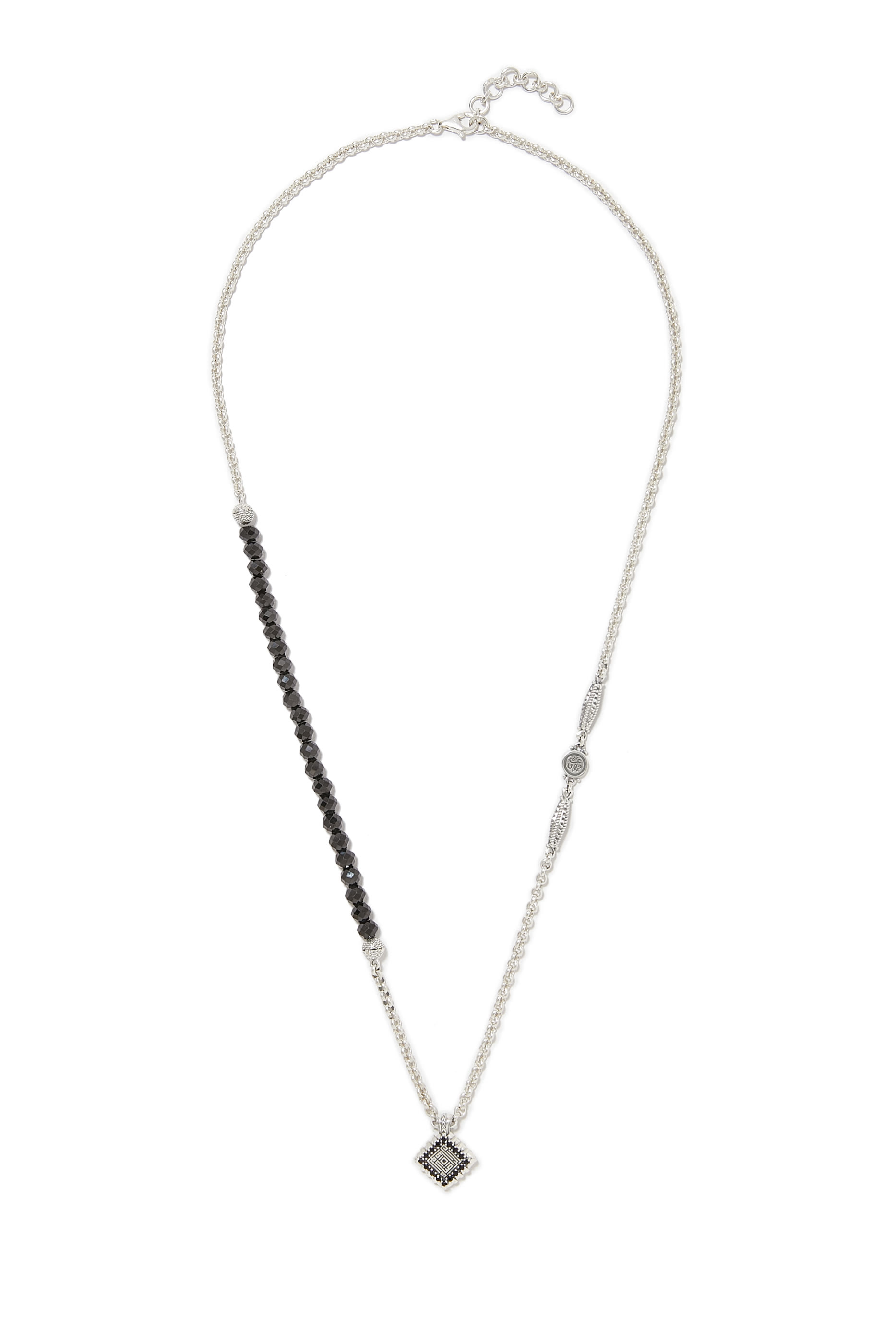 Kufic Necklace, Silver & Onyx, Spinel