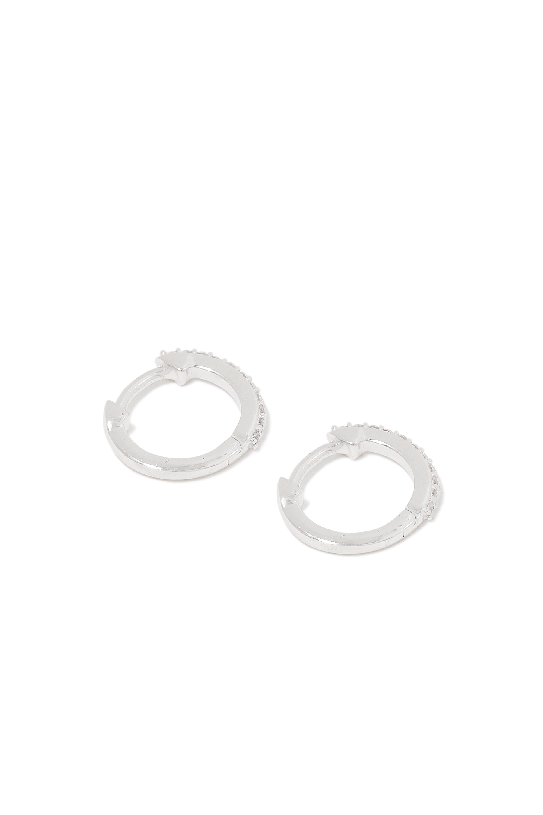 Pav&eacute; Huggie Hoop Earrings, Sterling Silver & Glass