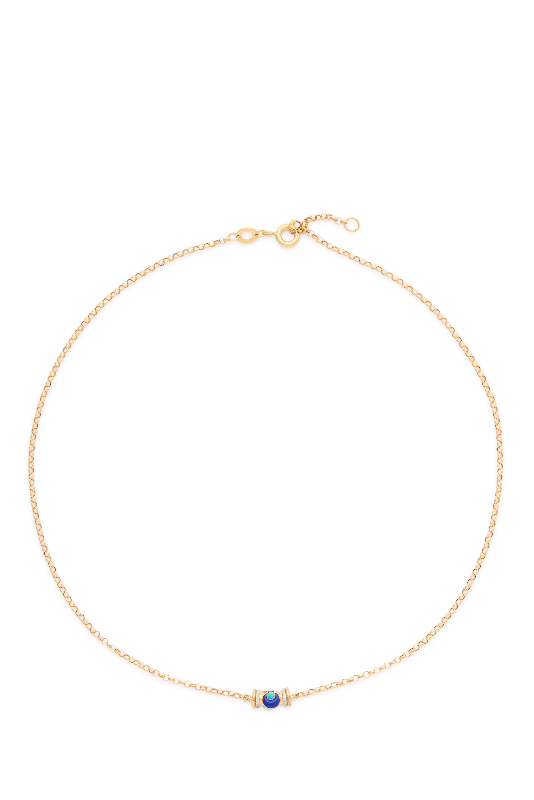 Circus Moon Warrior Necklace, 18K Yellow Gold & Lapis