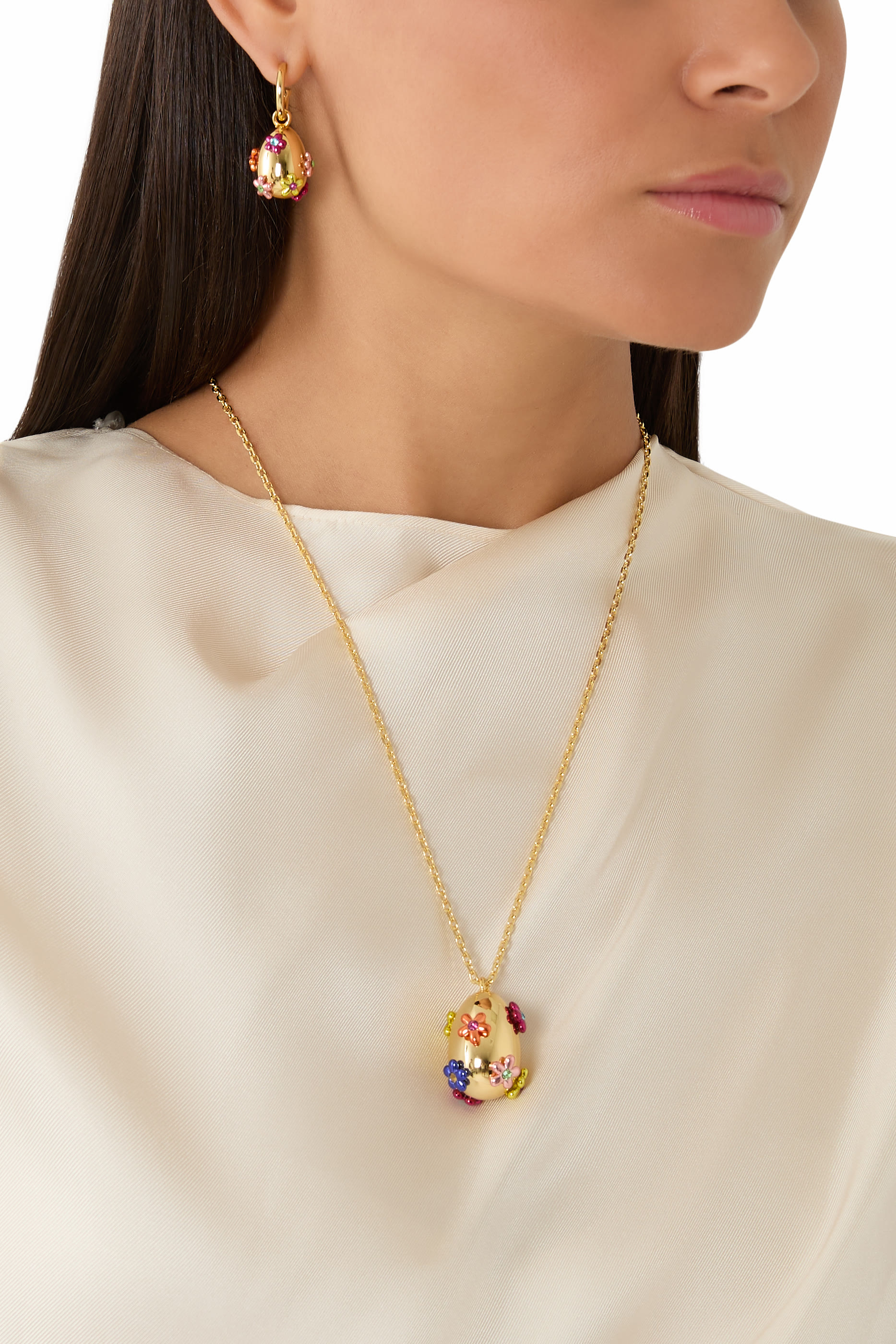 Rainbow Floral Earrings, Brass