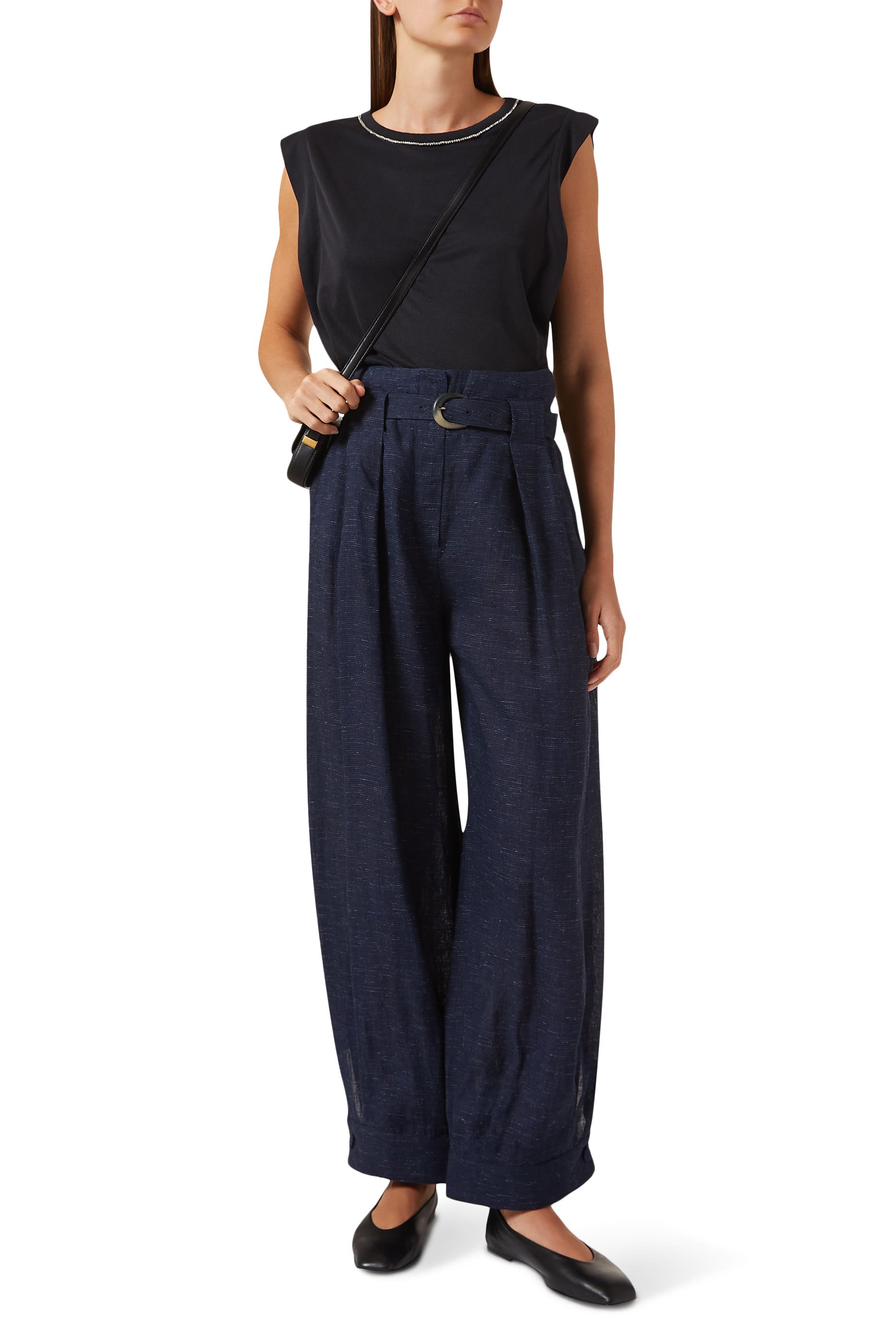 Straight-Leg Belted Pants