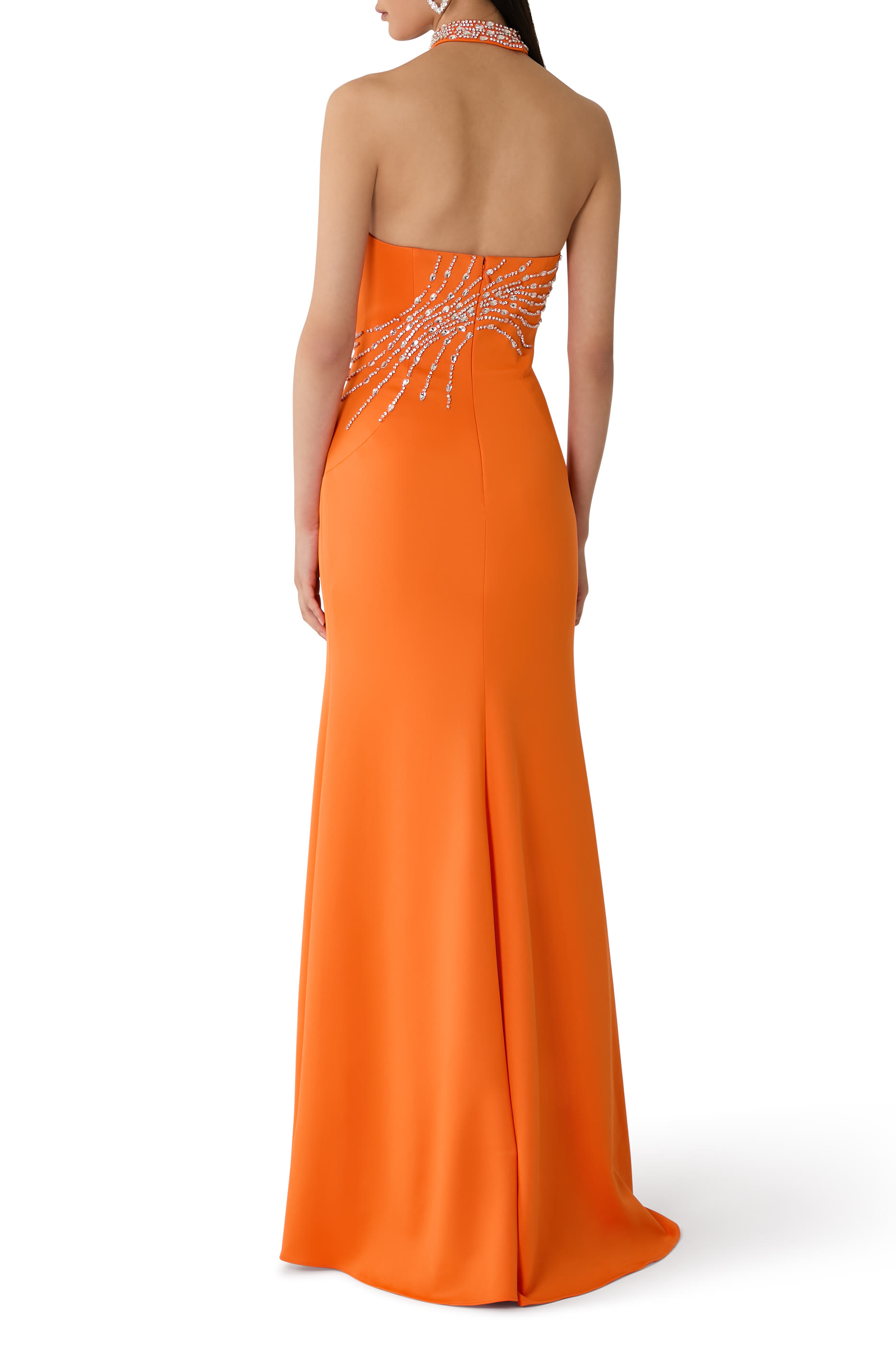 One-Shoulder Beaded Neckline Gown	 