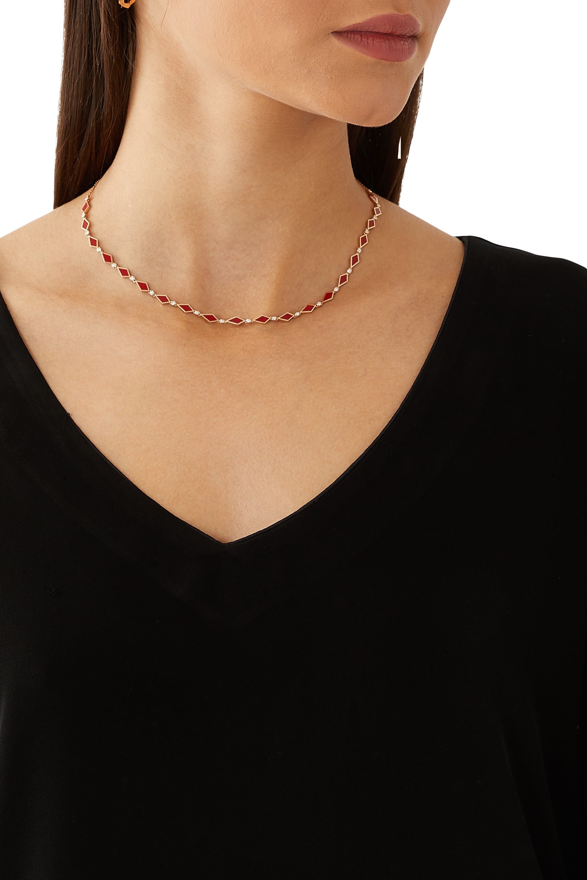 Mosaic Necklace, 18k Pink Gold with Morocco Black & Red Enamel and Diamonds