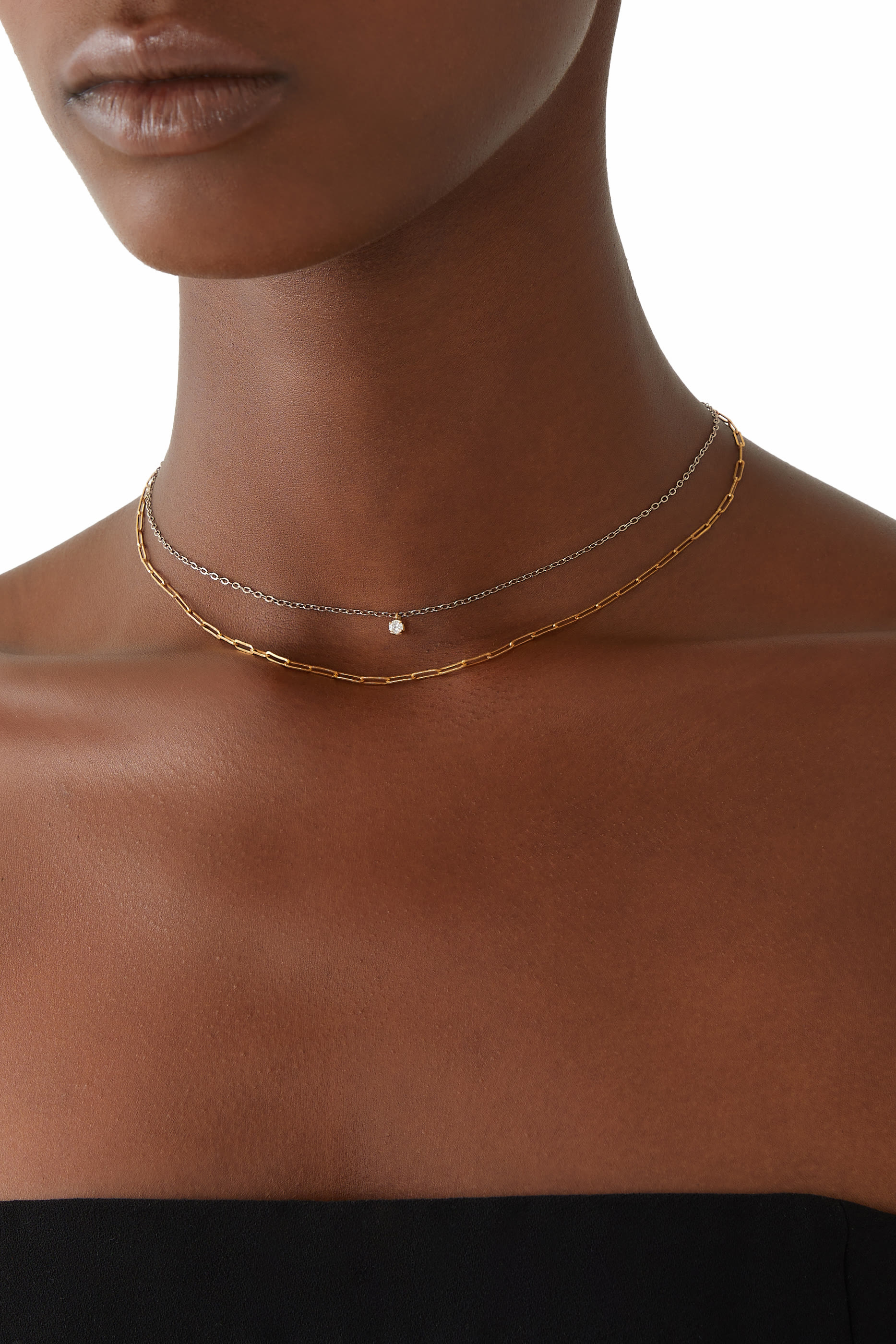 Collier Double Solitaire Necklace, 18k Yellow Gold & Diamond