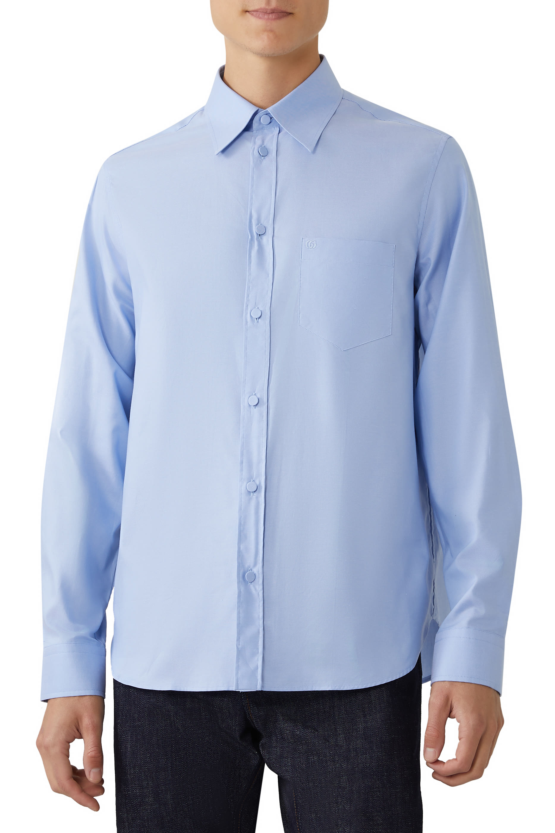 Oxford Cotton Shirt with Double G Embroidery