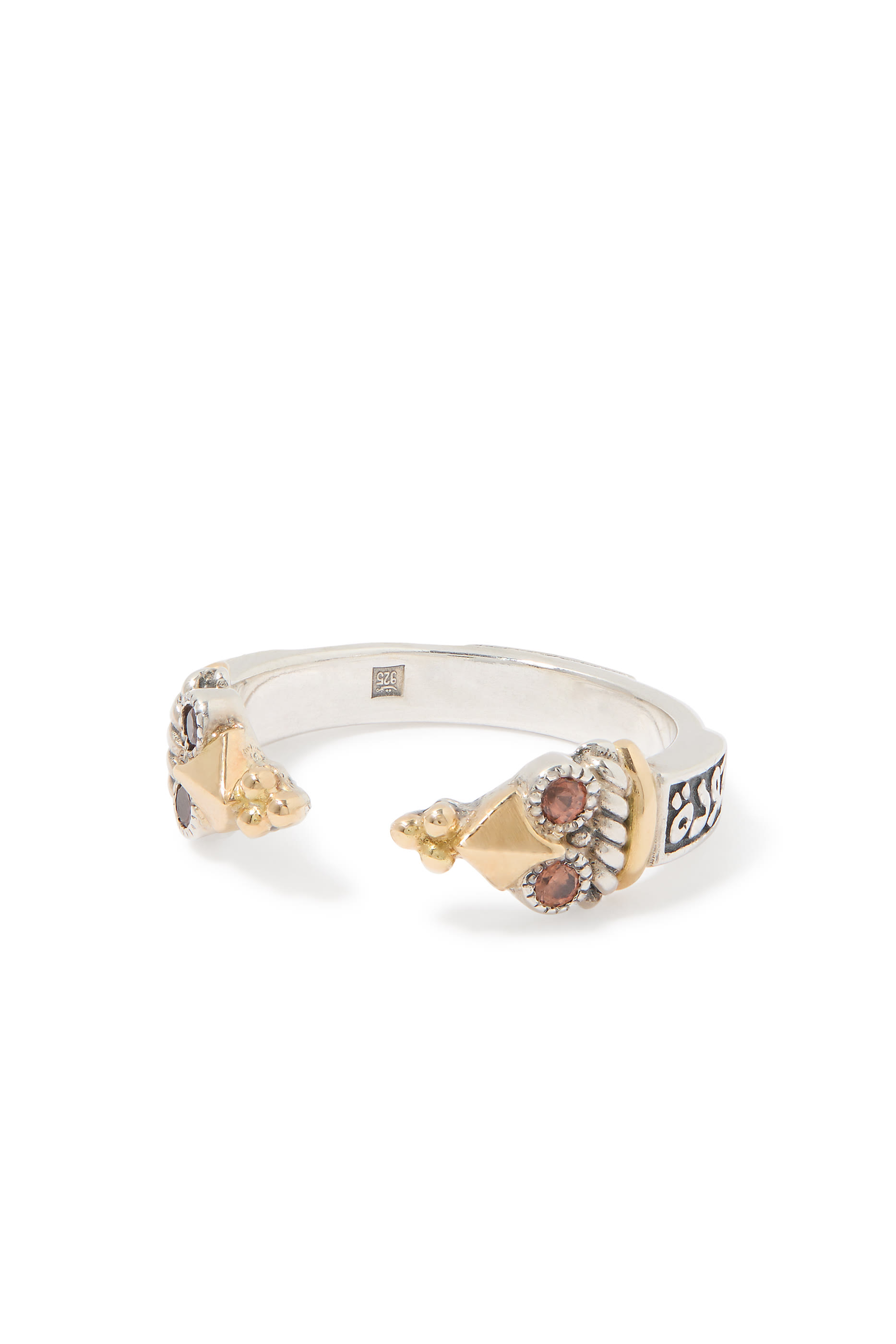 Tribal Calligraphy Ring, 18K Yellow Gold & Sterling Silver with Zircon