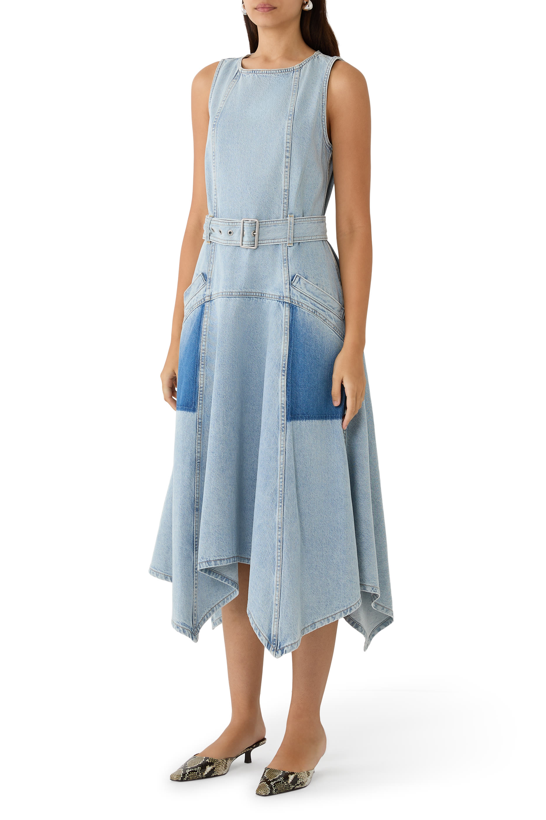 Ghost Patch Sleeveless Belted Midi Dress