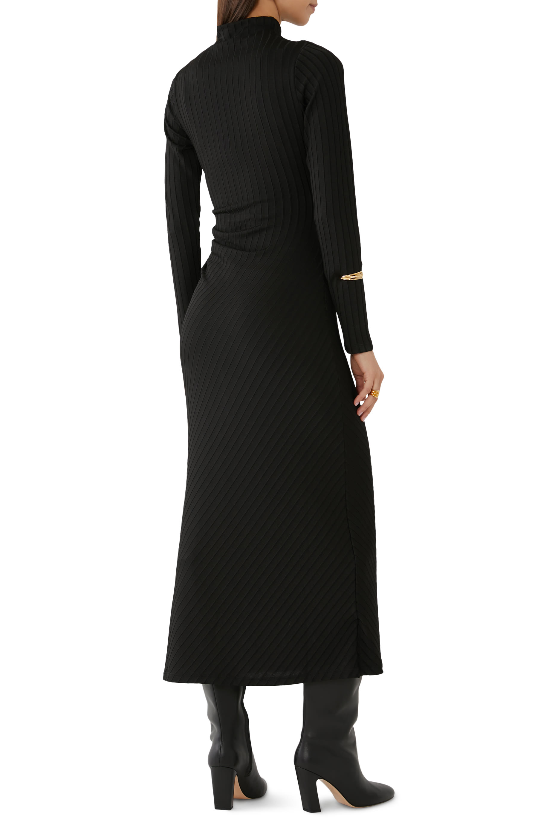 Rib Funnel Neck Midi Dress