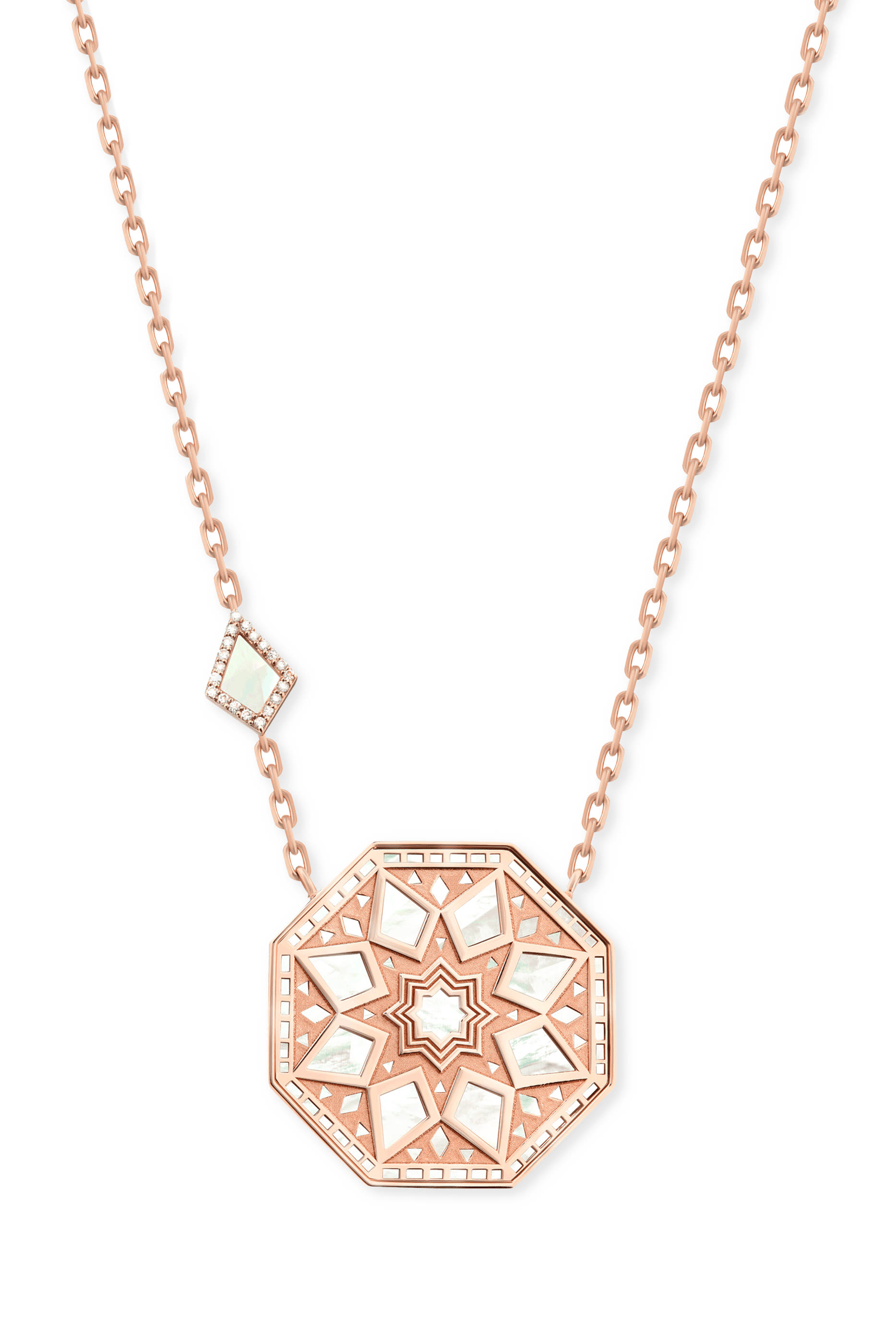 Classic Turath Necklace, 18k Rose Gold with Mother of Pearl & Diamonds