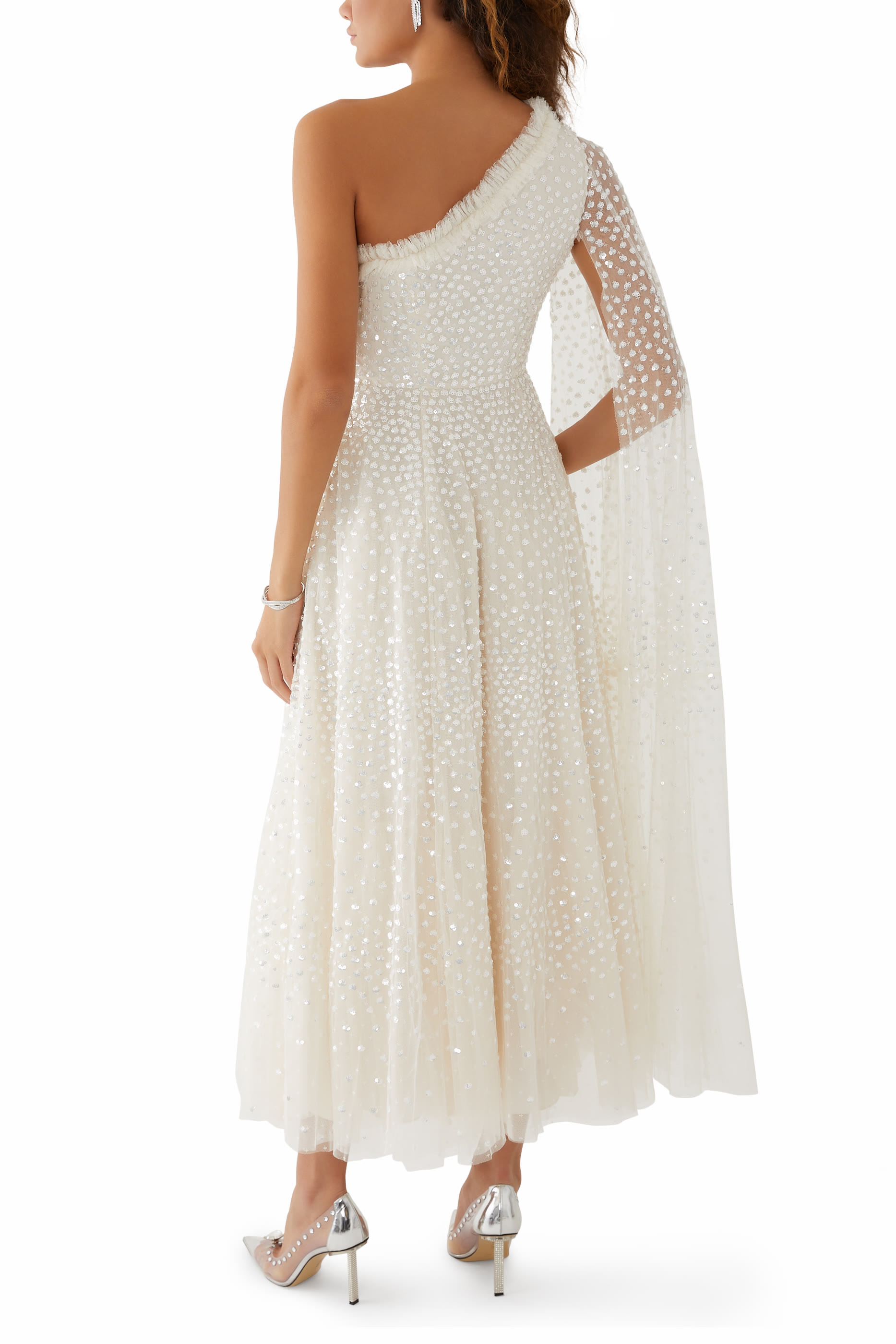 Scatter Dot One-Shoulder Ankle Gown