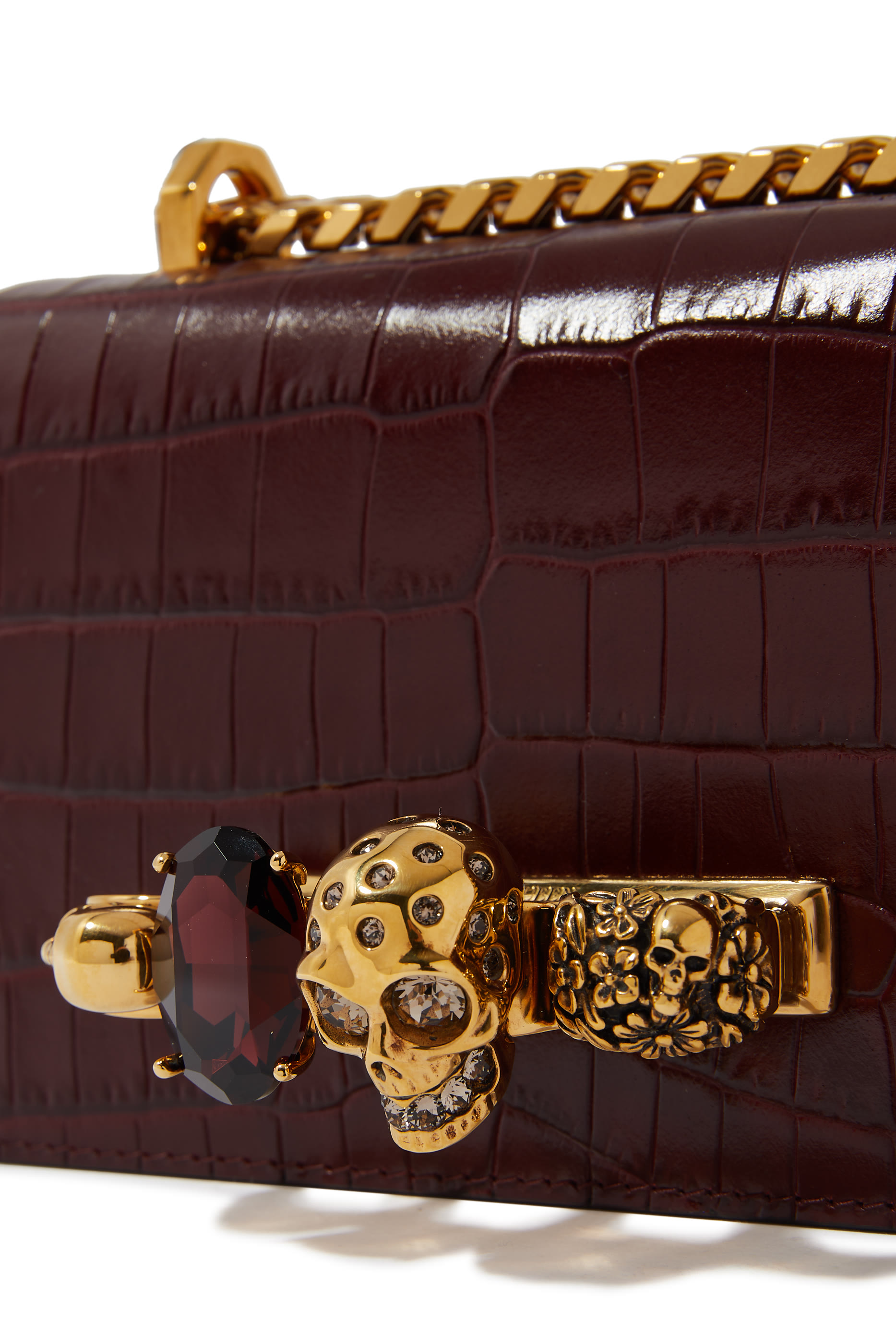 Mini Jewelled Croc-Embossed Satchel