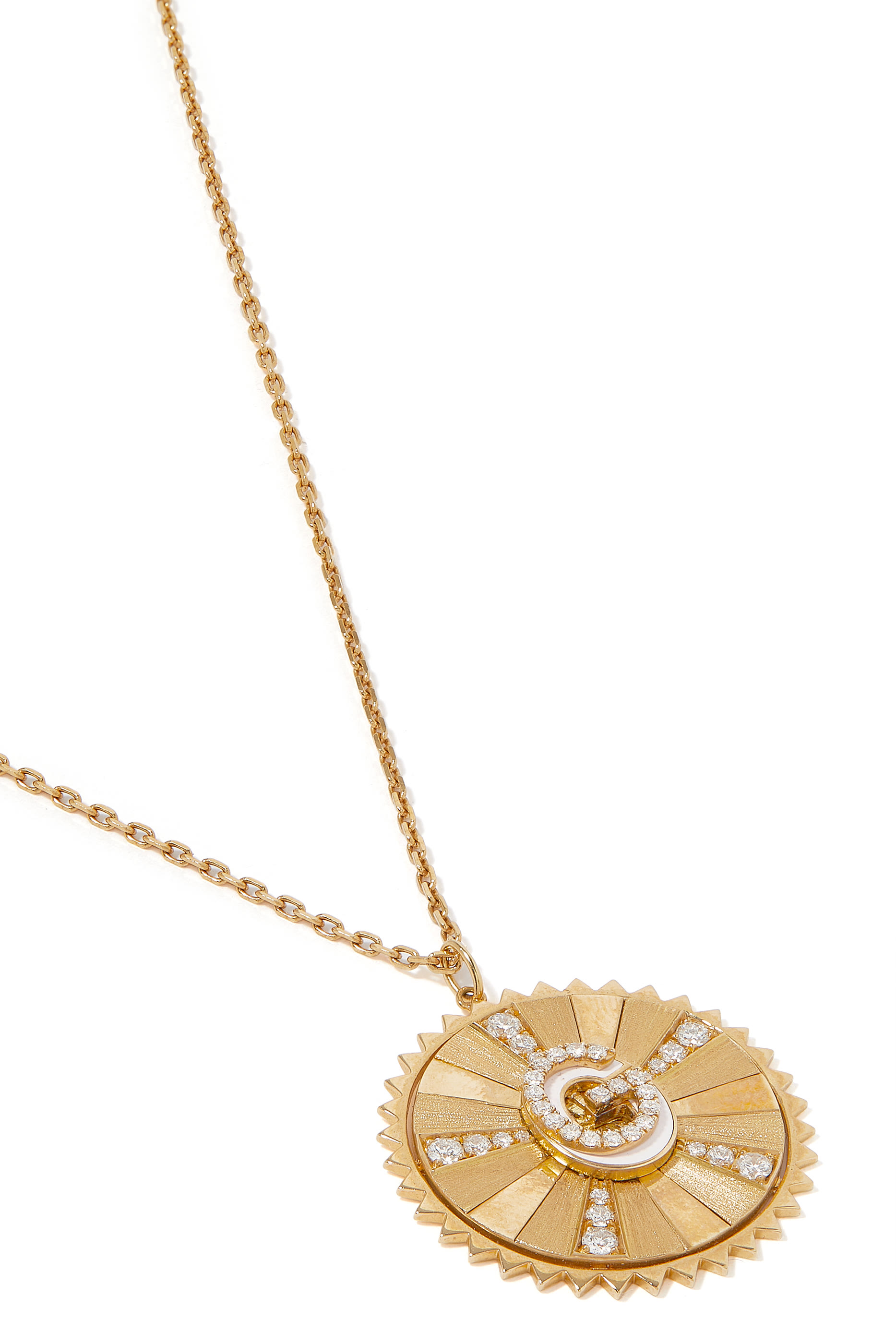 Letter G Coin Necklace, 18K Gold & Diamond