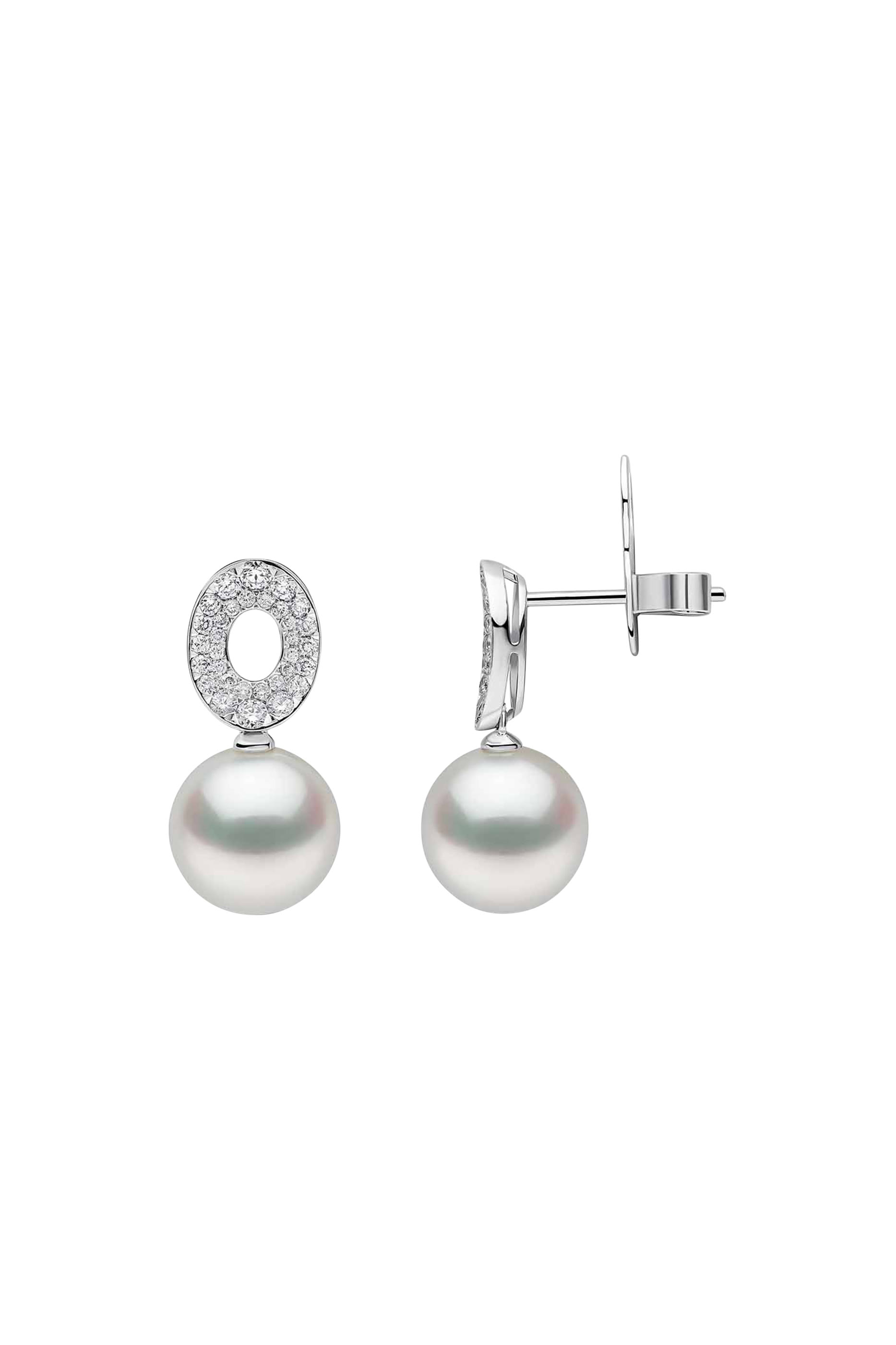 Drop Earrings, 18K White Gold with South Sea Pearls & Diamonds
