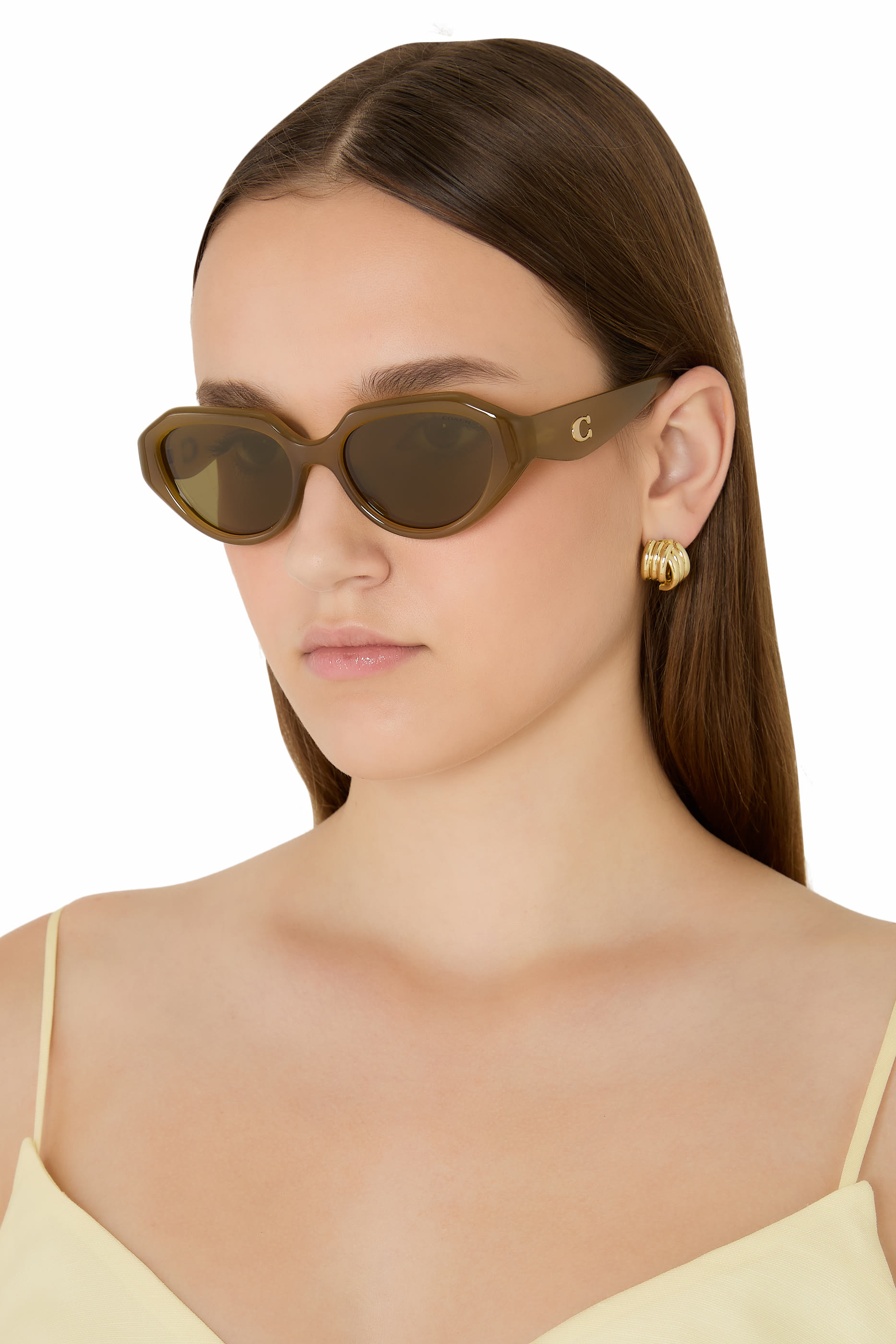 Irreg Frame Sculpted C Logo Temple Sunglasses