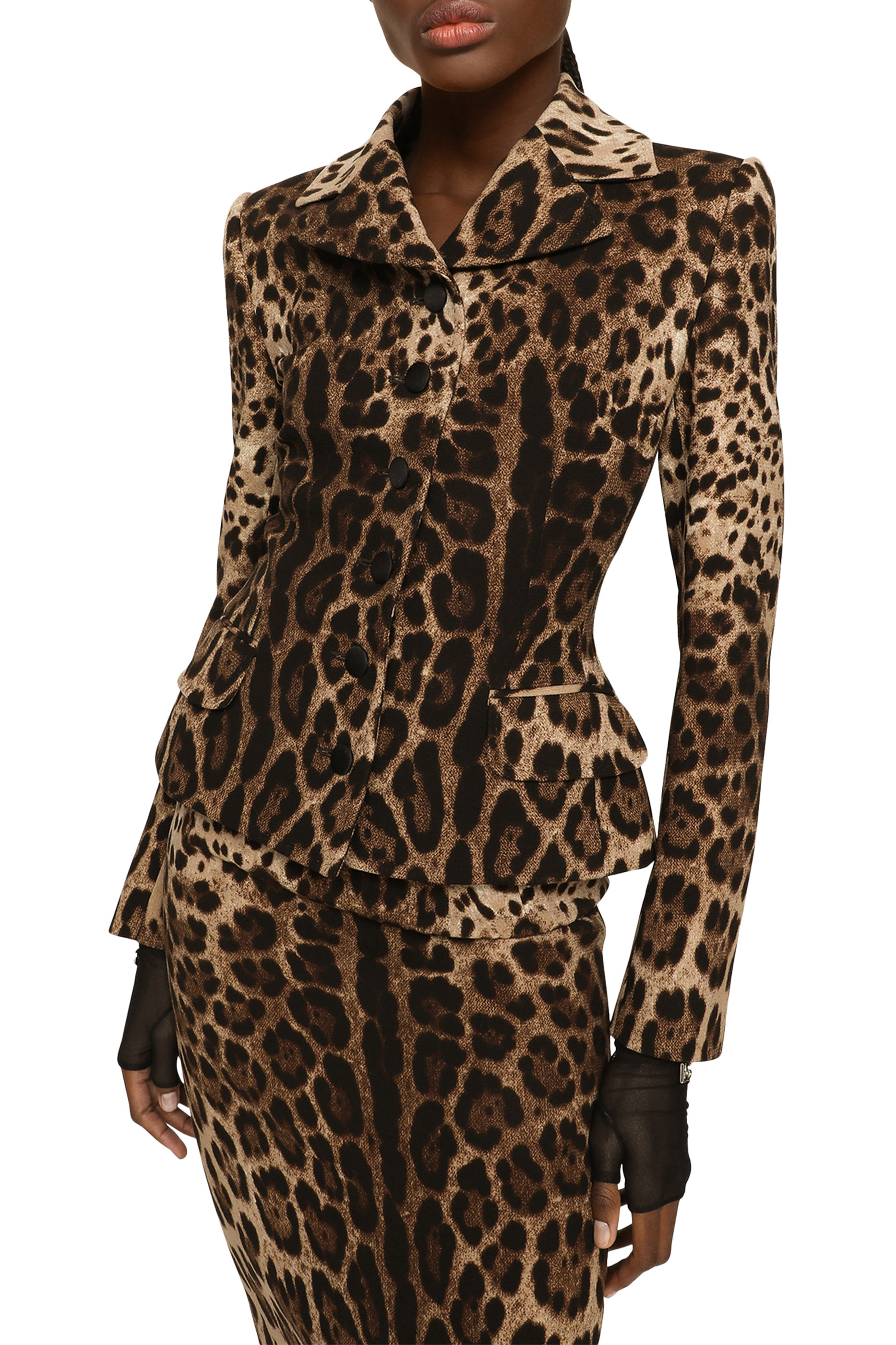 Leopard Print Single-Breasted Double Crepe Jacket