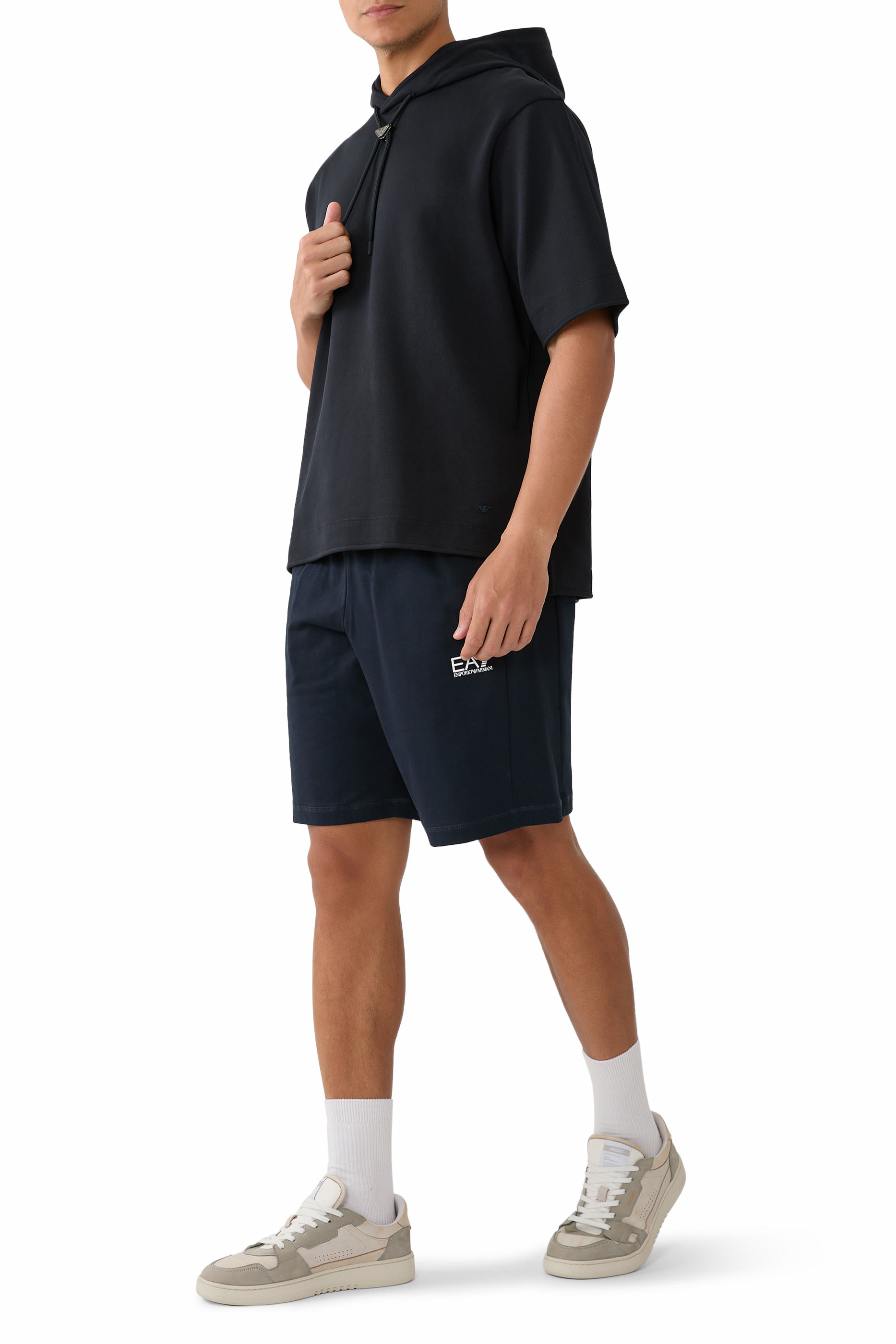 Short-Sleeved Oversized Jersey Hooded Sweatshirt