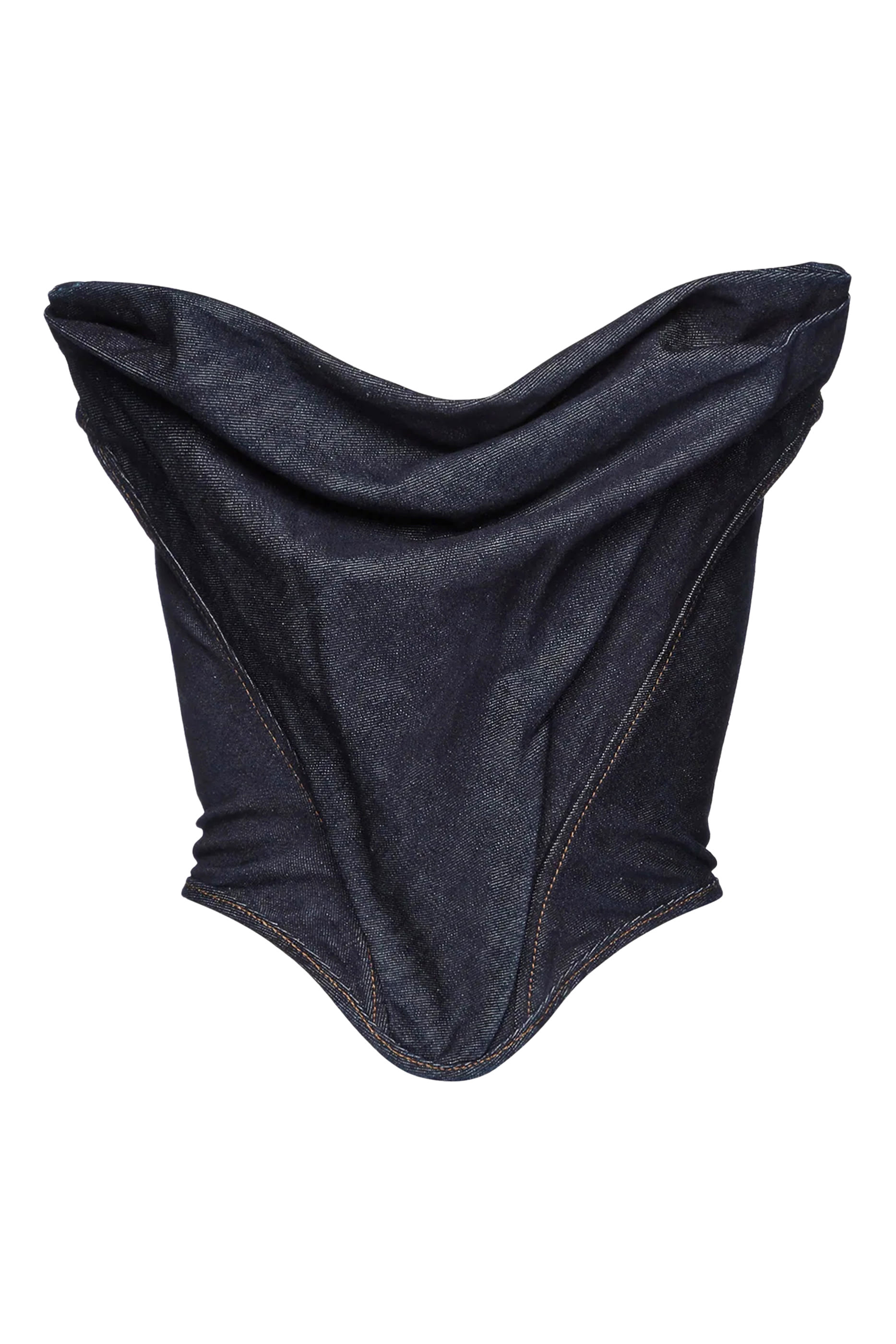 Draped Strapless Denim Corset