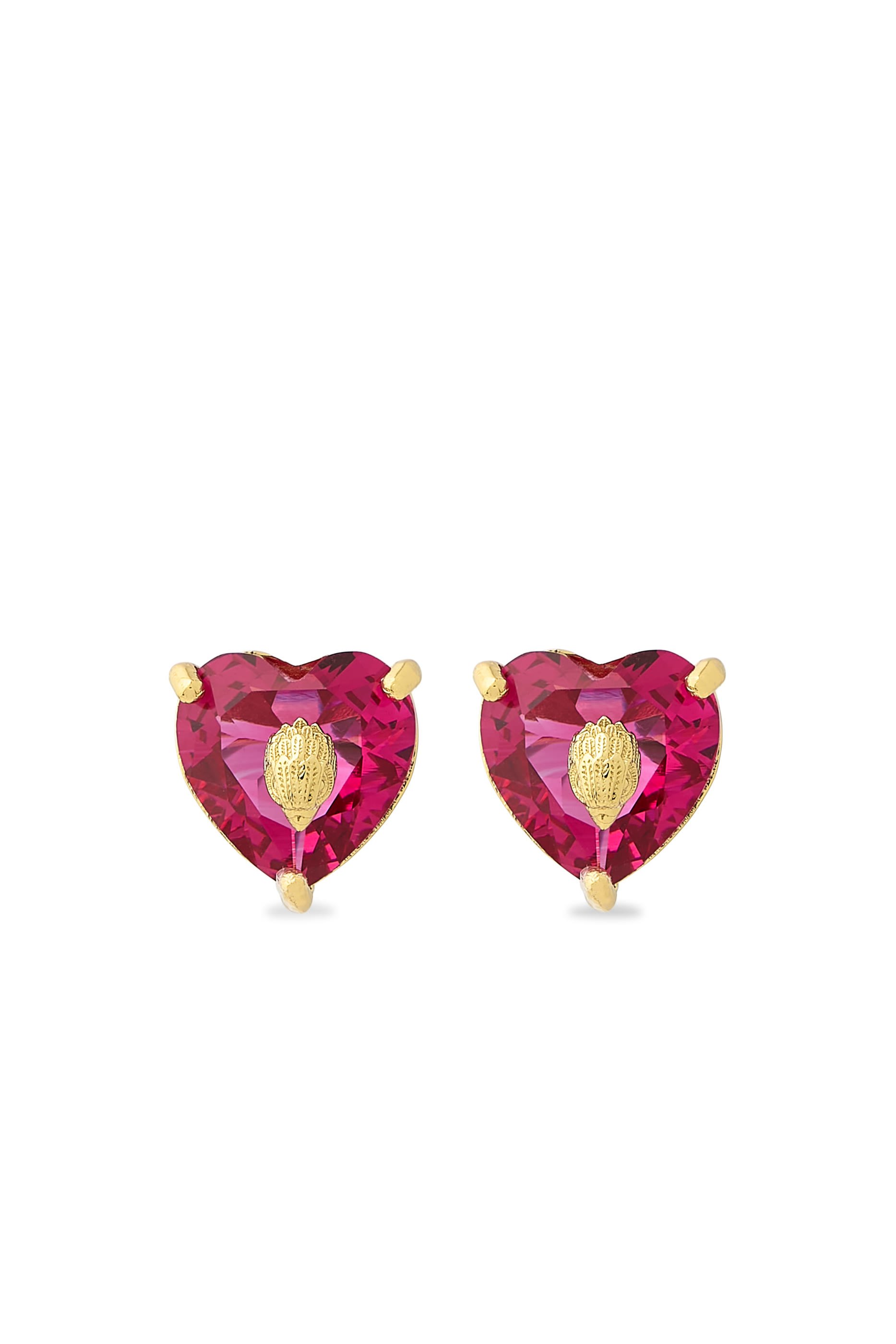 Crystal Heart Stud Earrings, Brass