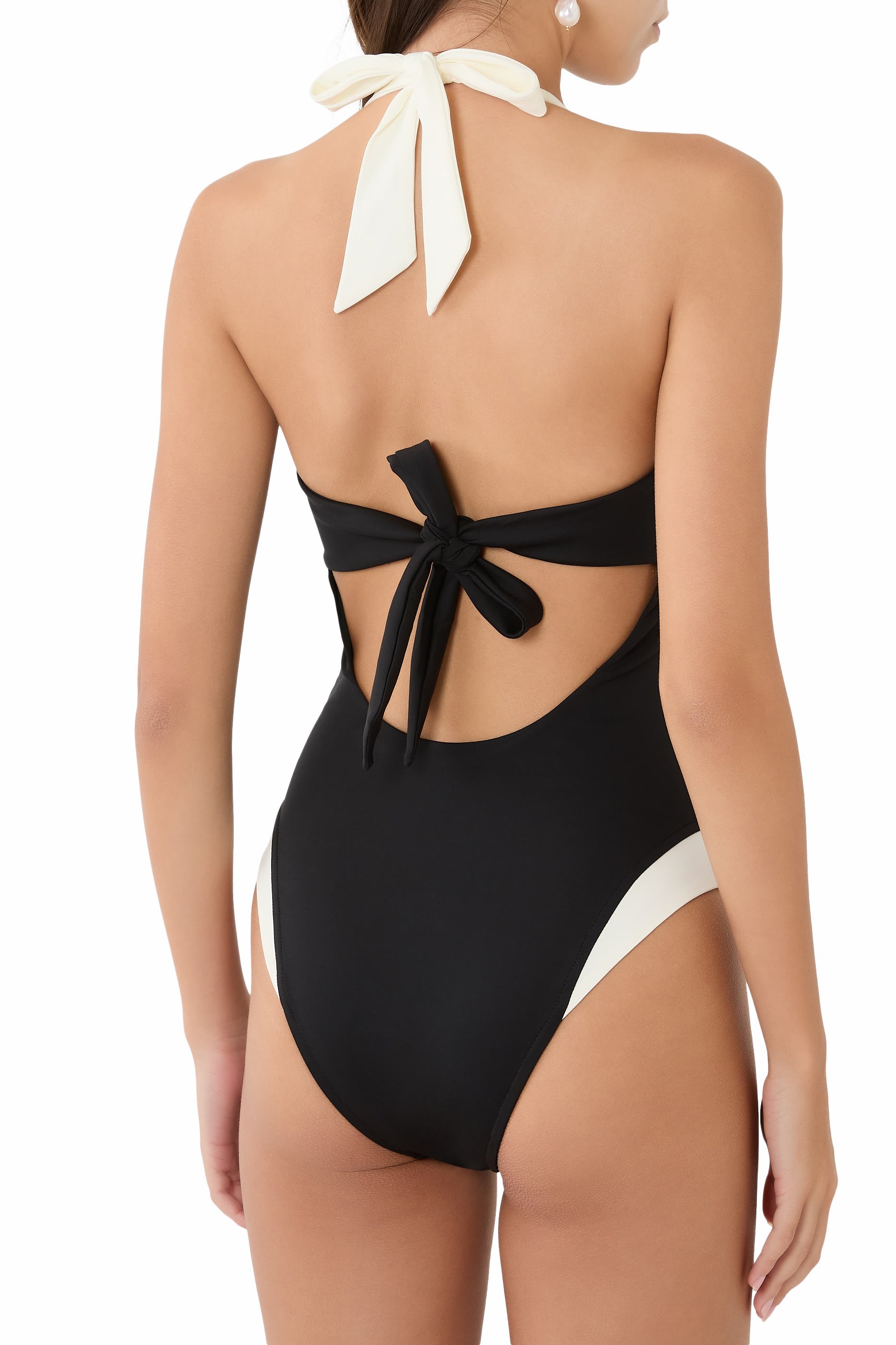 Côte D’Azur Bi-Colour Halterneck One-Piece Swimsuit