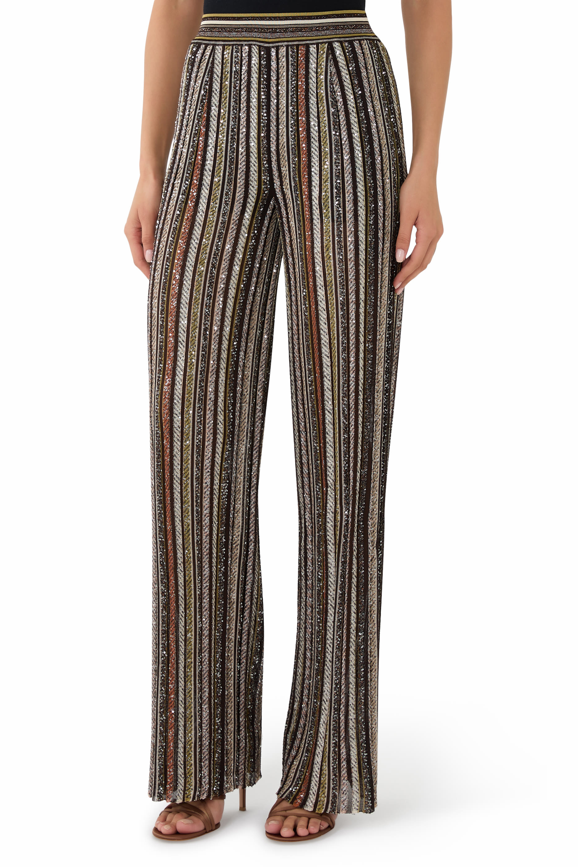 Long Pants in Herringbone Stripe Knit