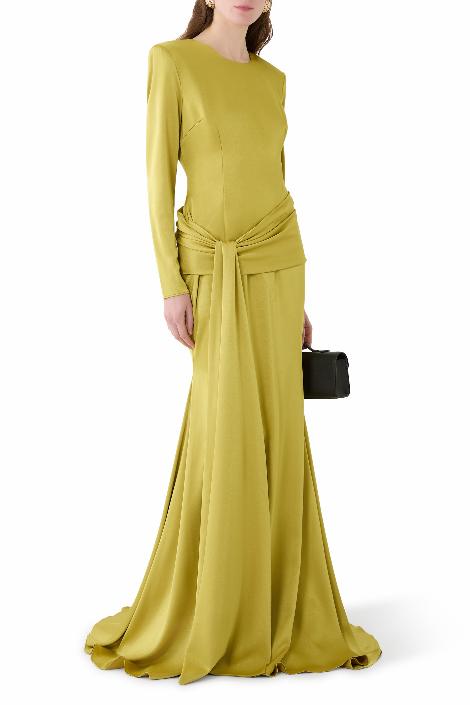 Long Sleeves Sash Drape Gown