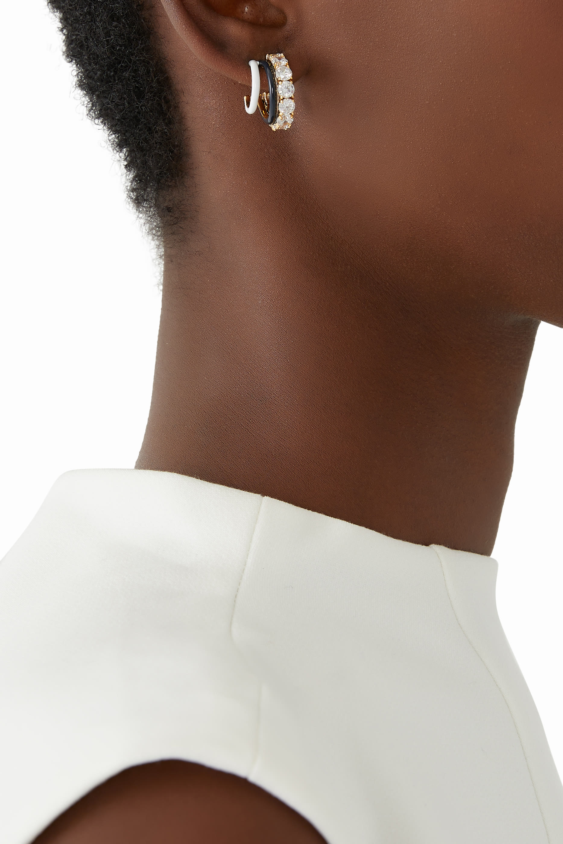 Hint of Shimmer Stacked Huggie Earrings, Plated Metal & Cubic Zirconia