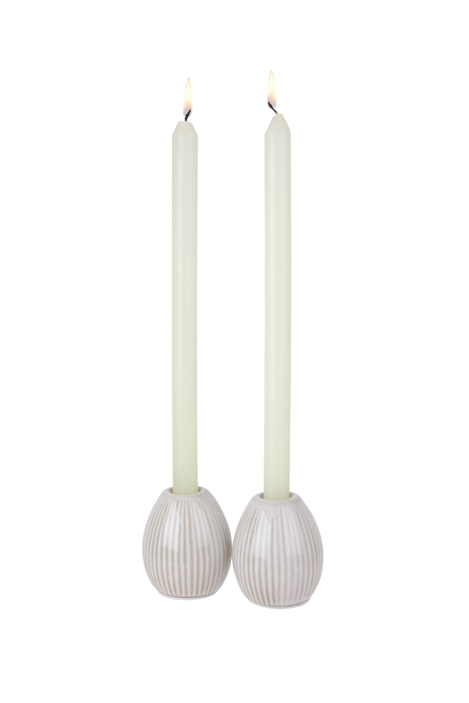 Ceramic Ribbed Dinner Candle Holder - Set of 2