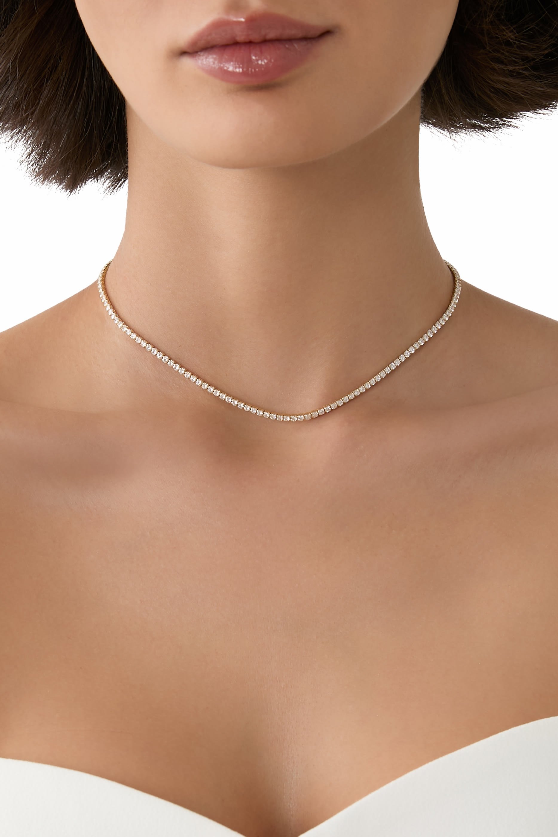 Tennis Diamond Necklace, 14ct Vermeil on Sterling Silver & Round Cubic Zirconia