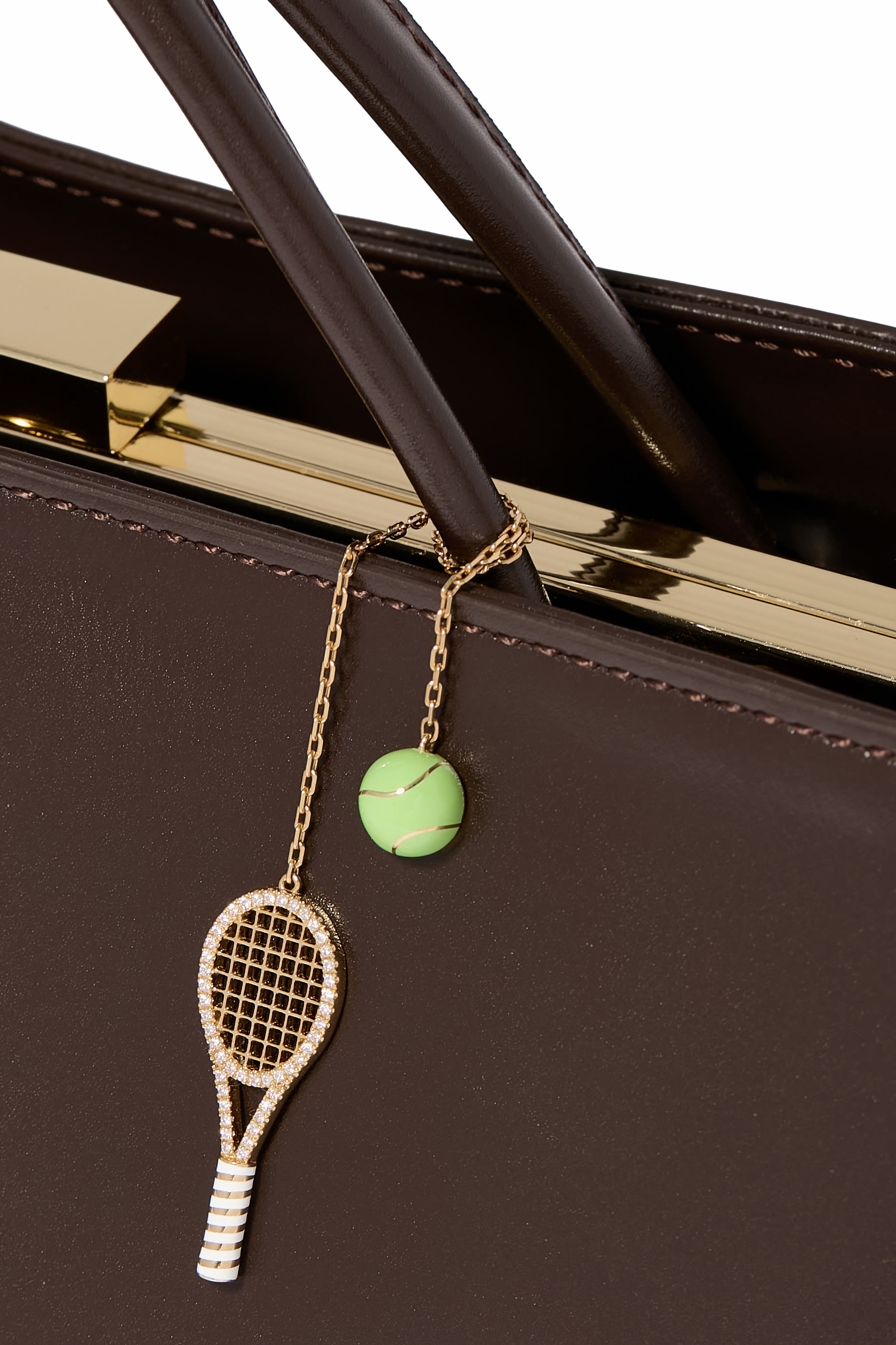 Ball and Racket Charm,  18K Yellow Gold with Diamonds & Enamel