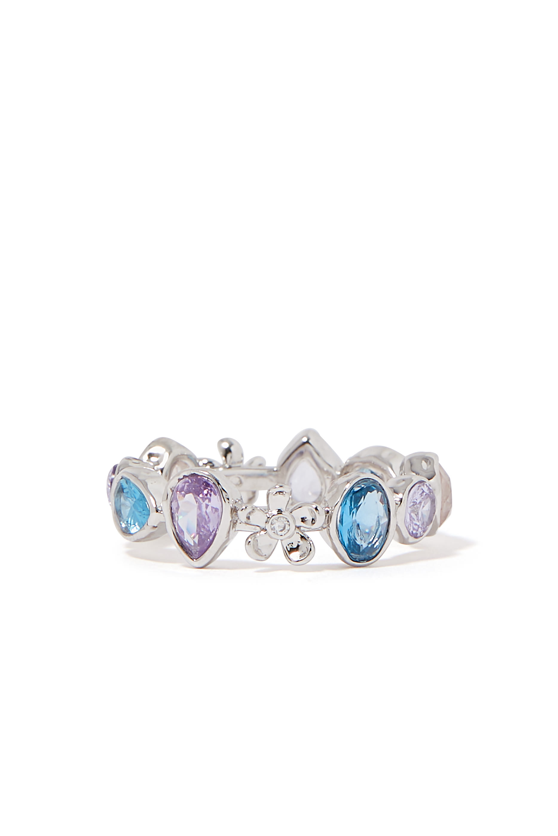Haze Ring, Plated Metal & Cubic Zirconia, Semi-precious Dyed Quartz