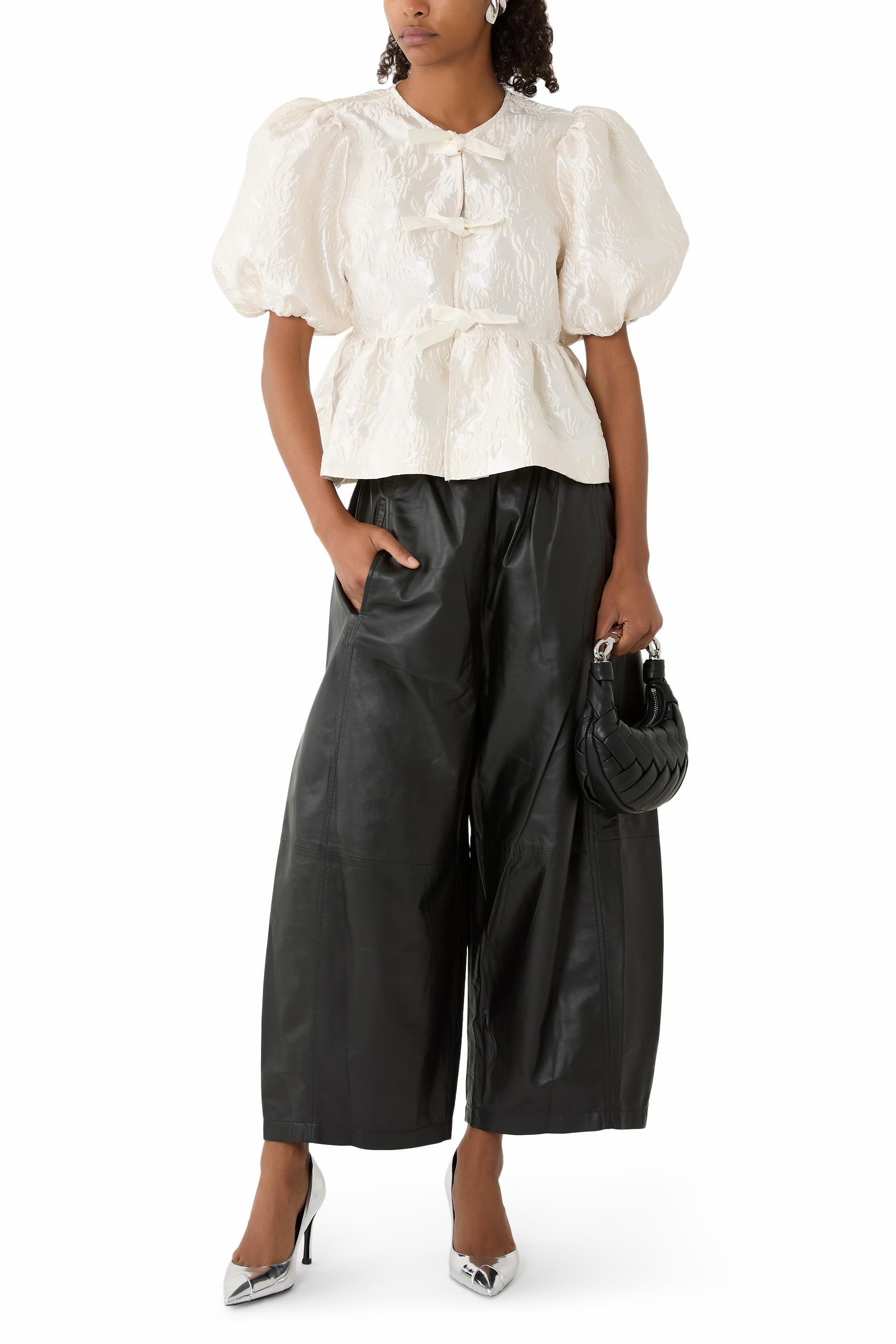 Satin Peplum Tie Blouse