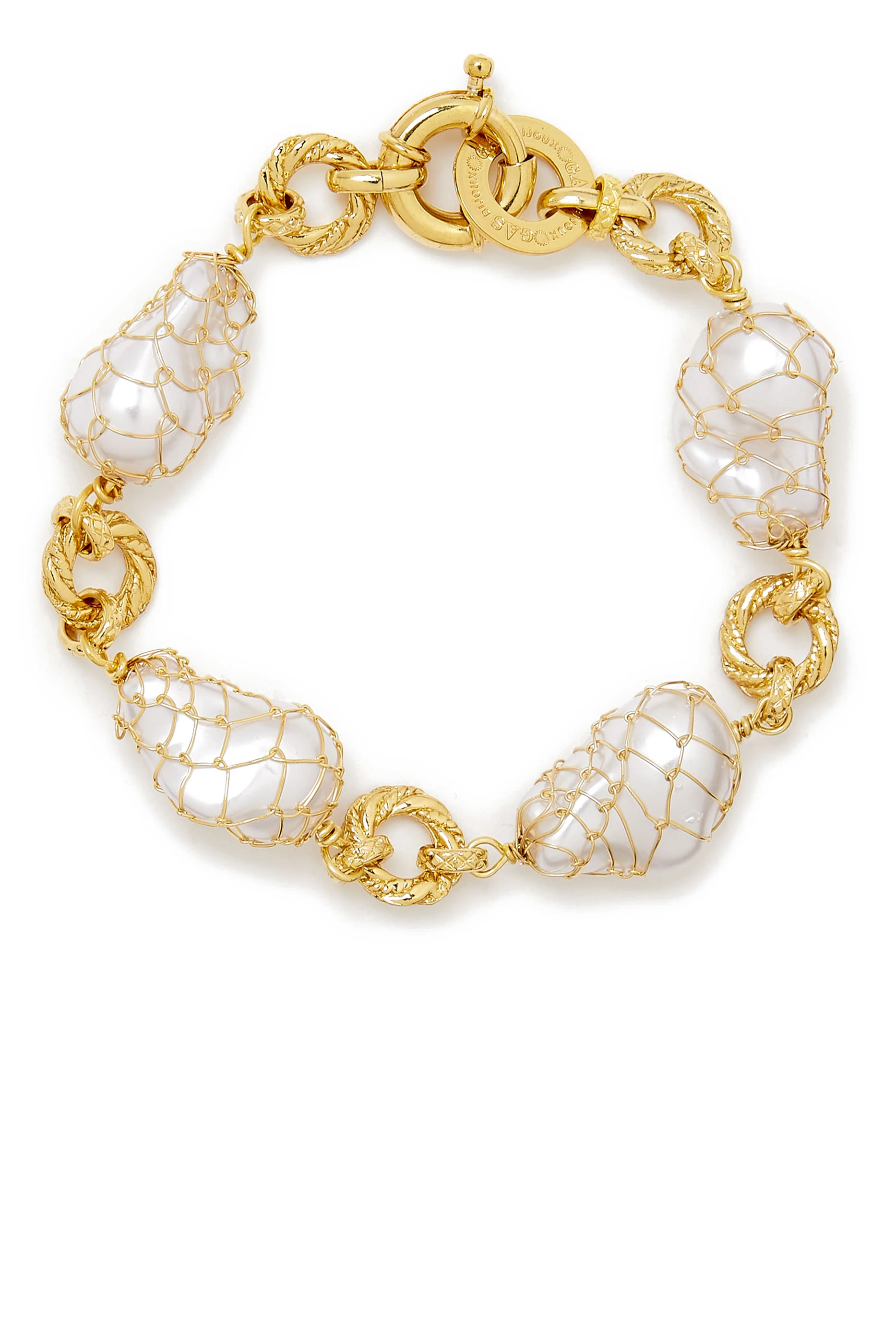 Rainbow Biwa Bis Bracelet, Gold-Plated Metal & Mother of Pearl