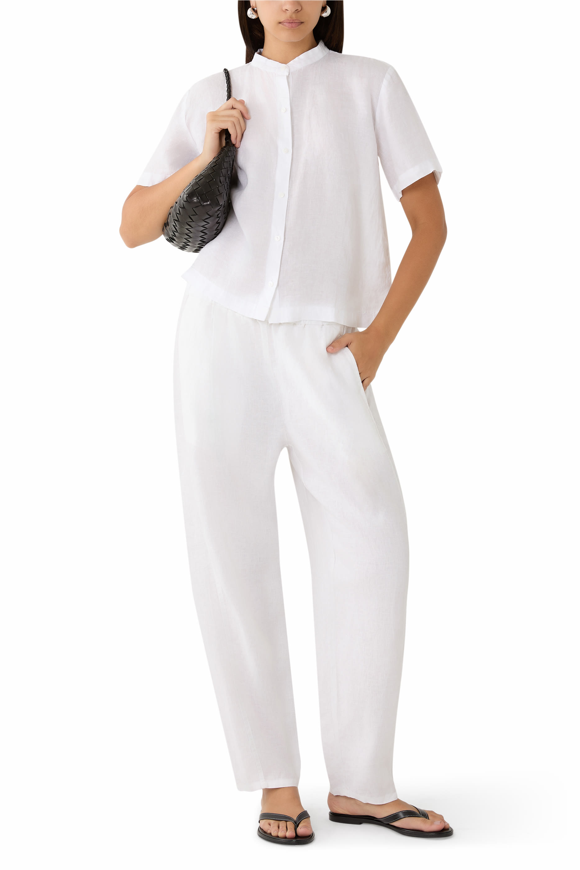 Organic Handkerchief Linen Band Collar Shirt