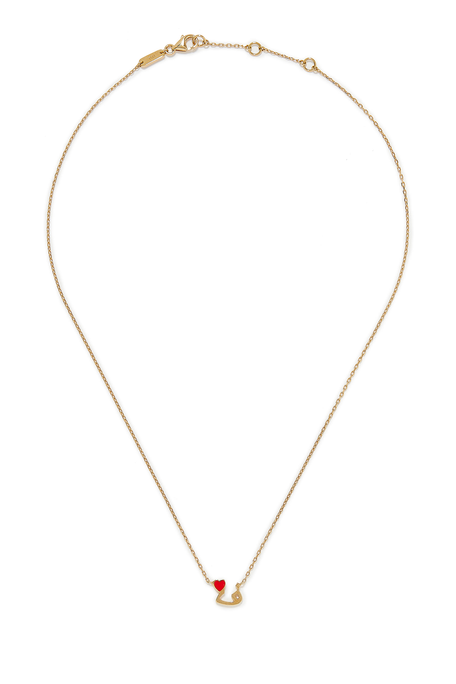 Kids 'Faa' Letter Heart Necklace, 18k Gold & Enamel